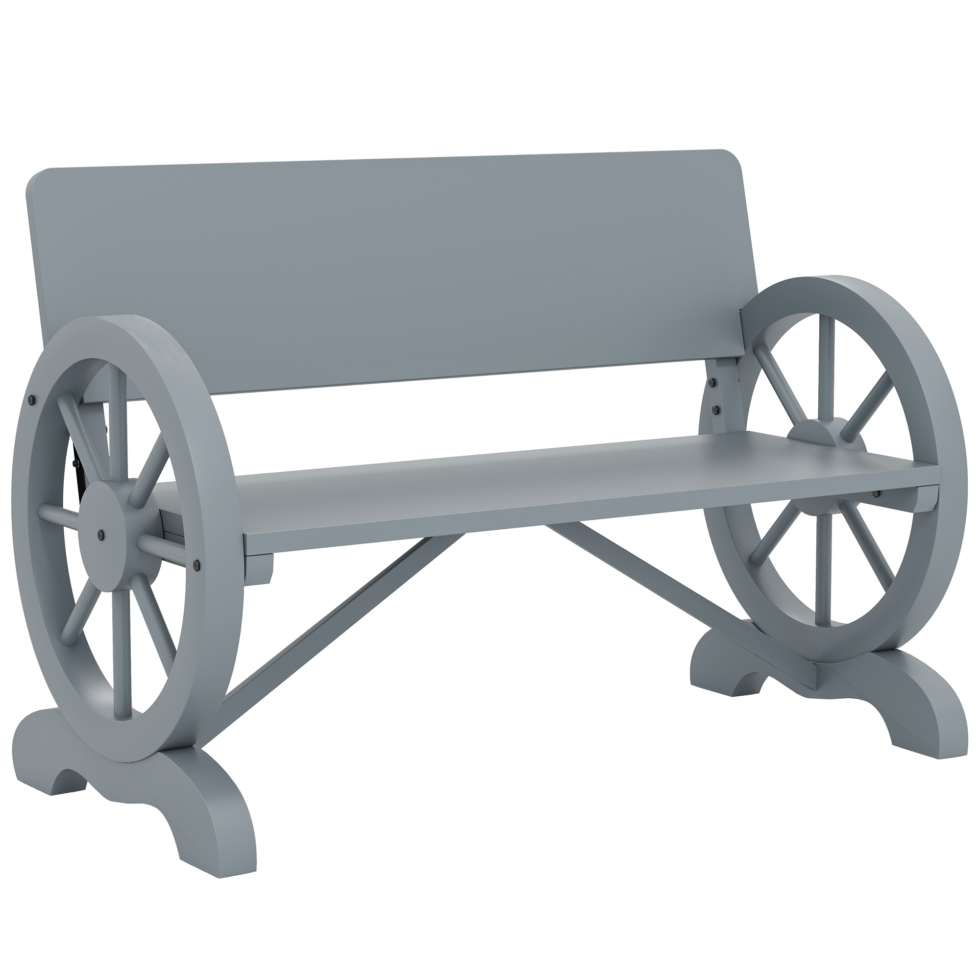 SUNVISTA Fir Wood 2-Seater Outdoor Garden Wagon Wheel Bench, Grey
