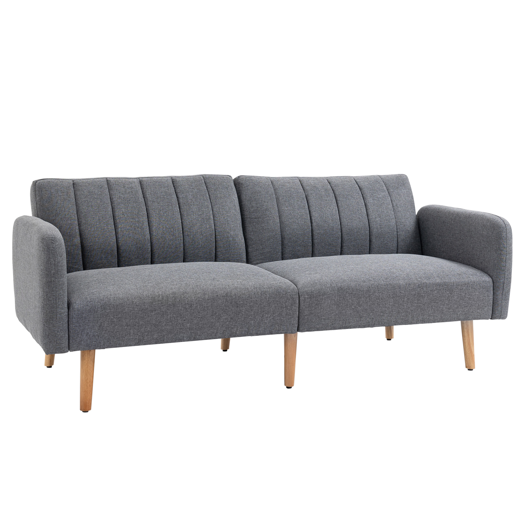 Two Seater Sofa Bed, Convertible Linen Fabric Sofa Couch, Click Clack Sofa Bed with Adjustable Split Backrest, Grey