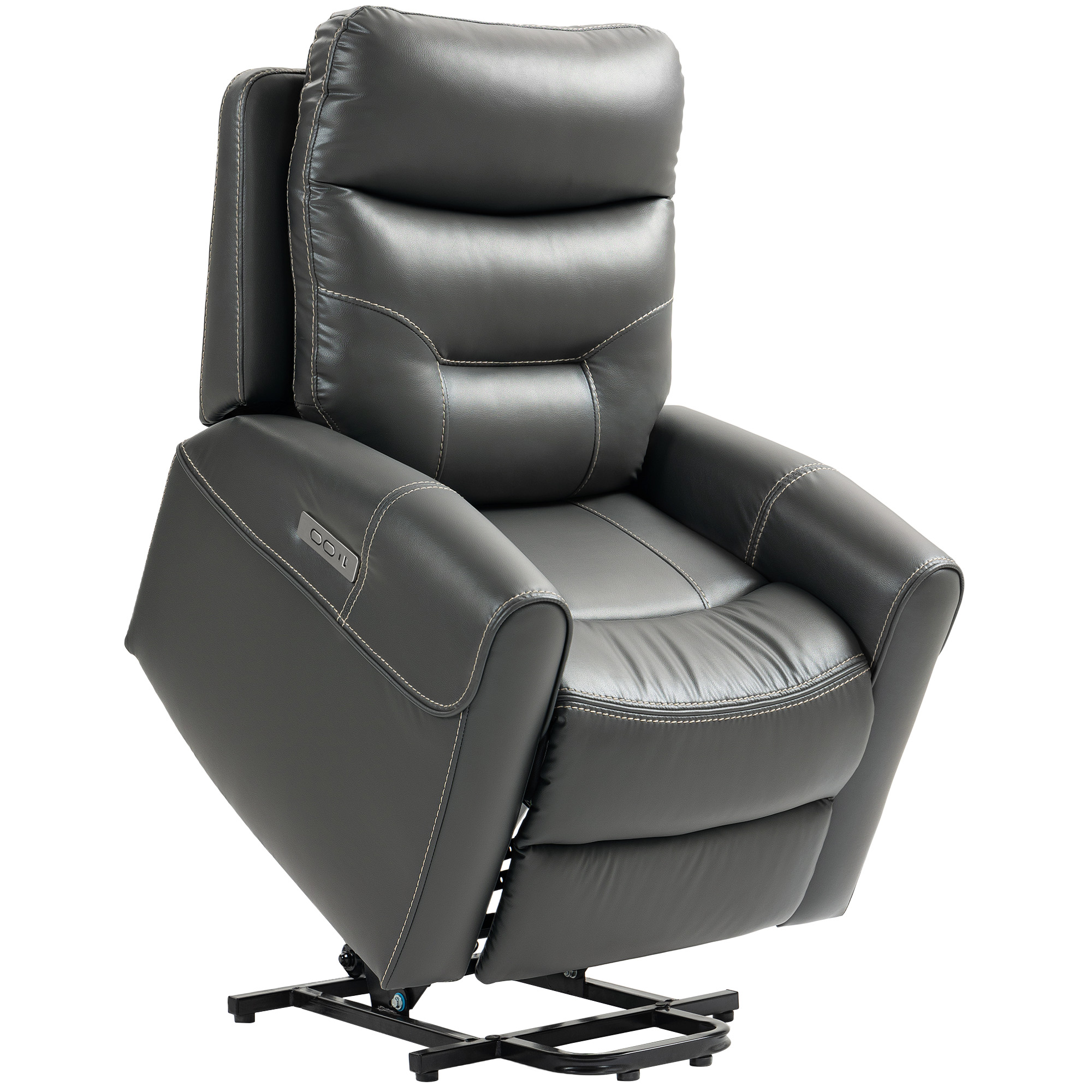 HERON Power Lift Recliner Chair, Faux Leather Armchair with USB Ports & Remote, for Elderly, Charcoal Grey