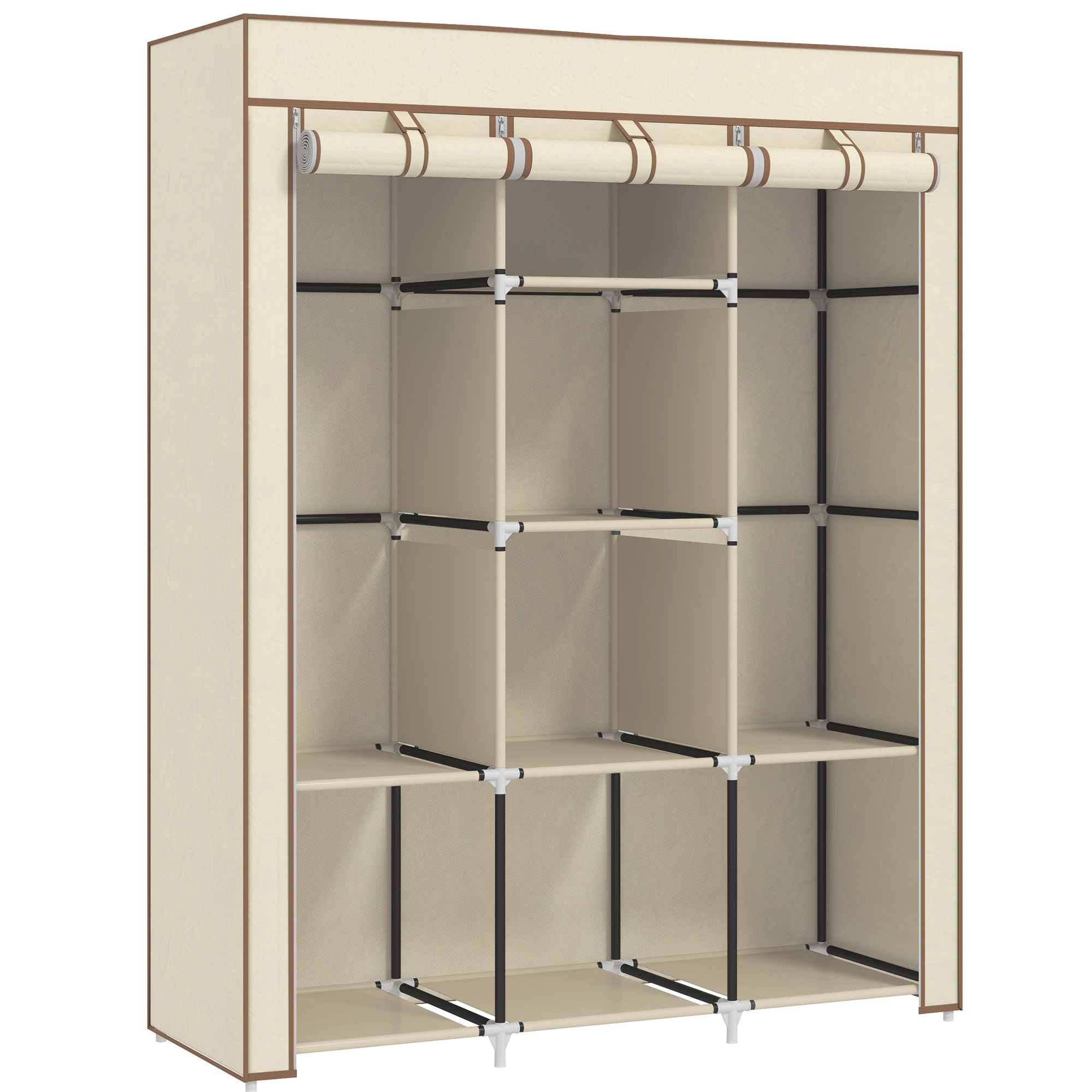 HERON Fabric Wardrobe, with Rails and Shelves - Cream White