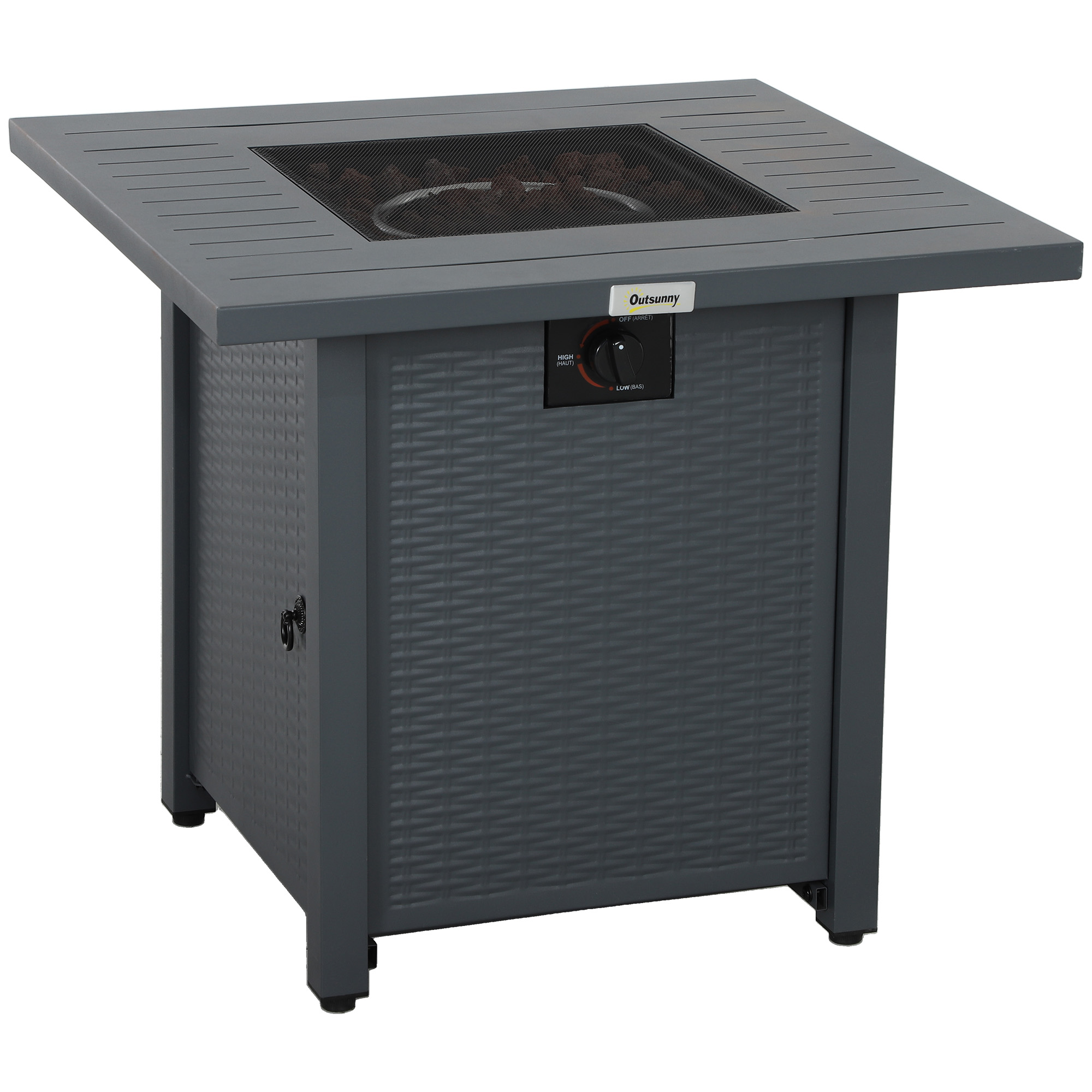 SUNVISTA Rattan-style Propane Gas Fire Pit Table with 40,000 BTU Burner, Square Smokeless Firepit Patio Heater with Thermocouple, Lava Rocks, Grey