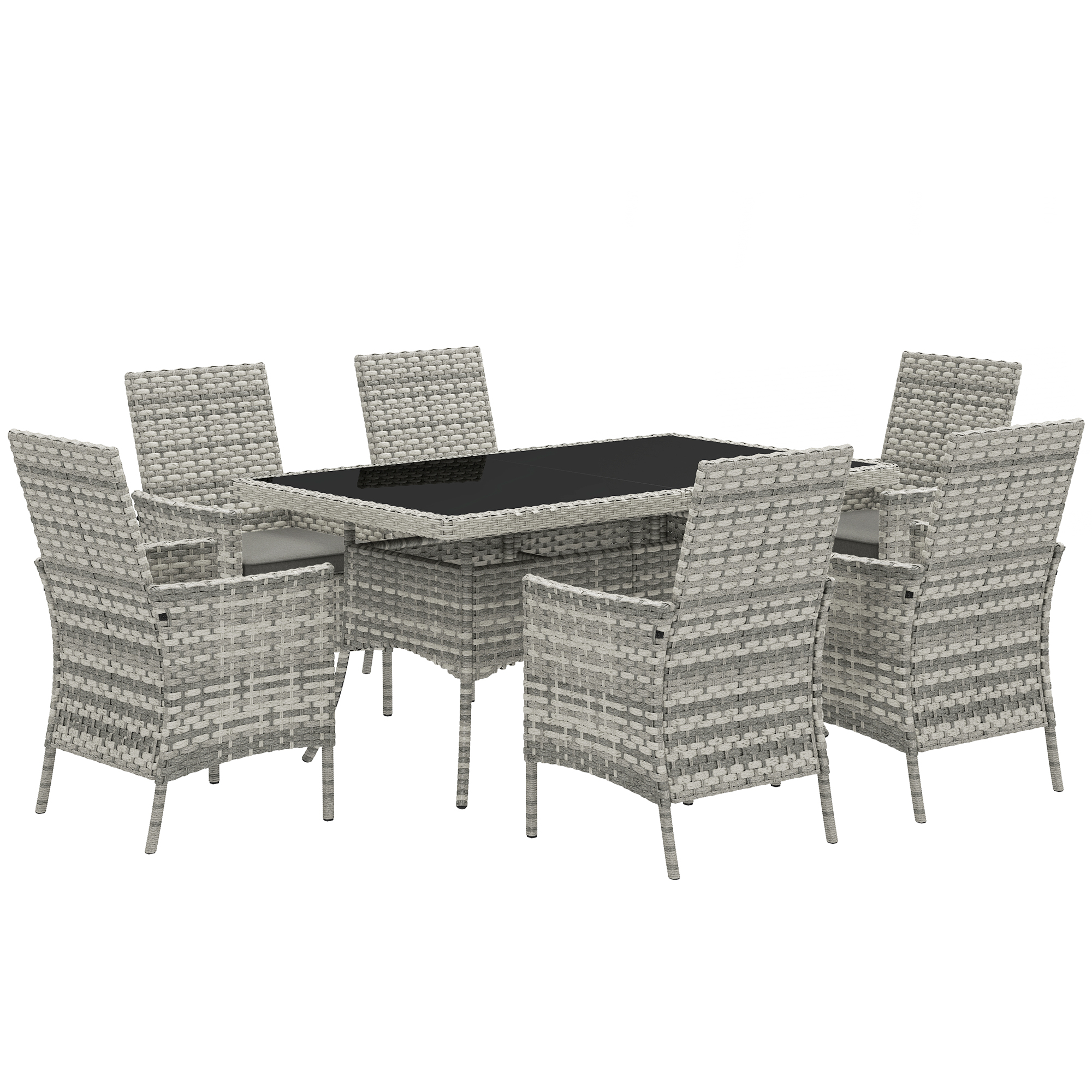 SUNVISTA Seven-Piece Rattan Dining Set - Mixed-Grey