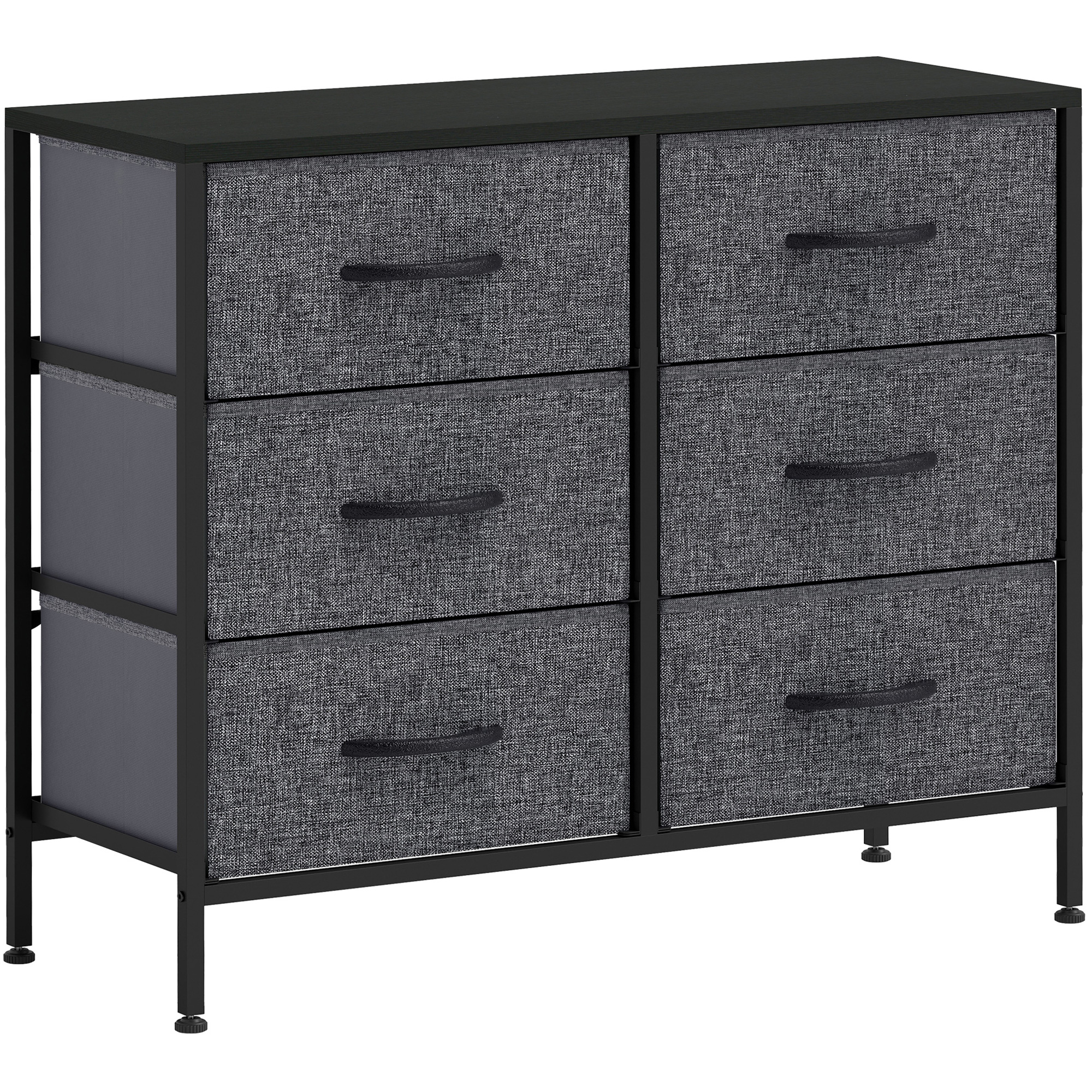 JAPRIS Black Chest of Drawers - Medium-sized, 6 Drawers, Double, Fabric Drawers