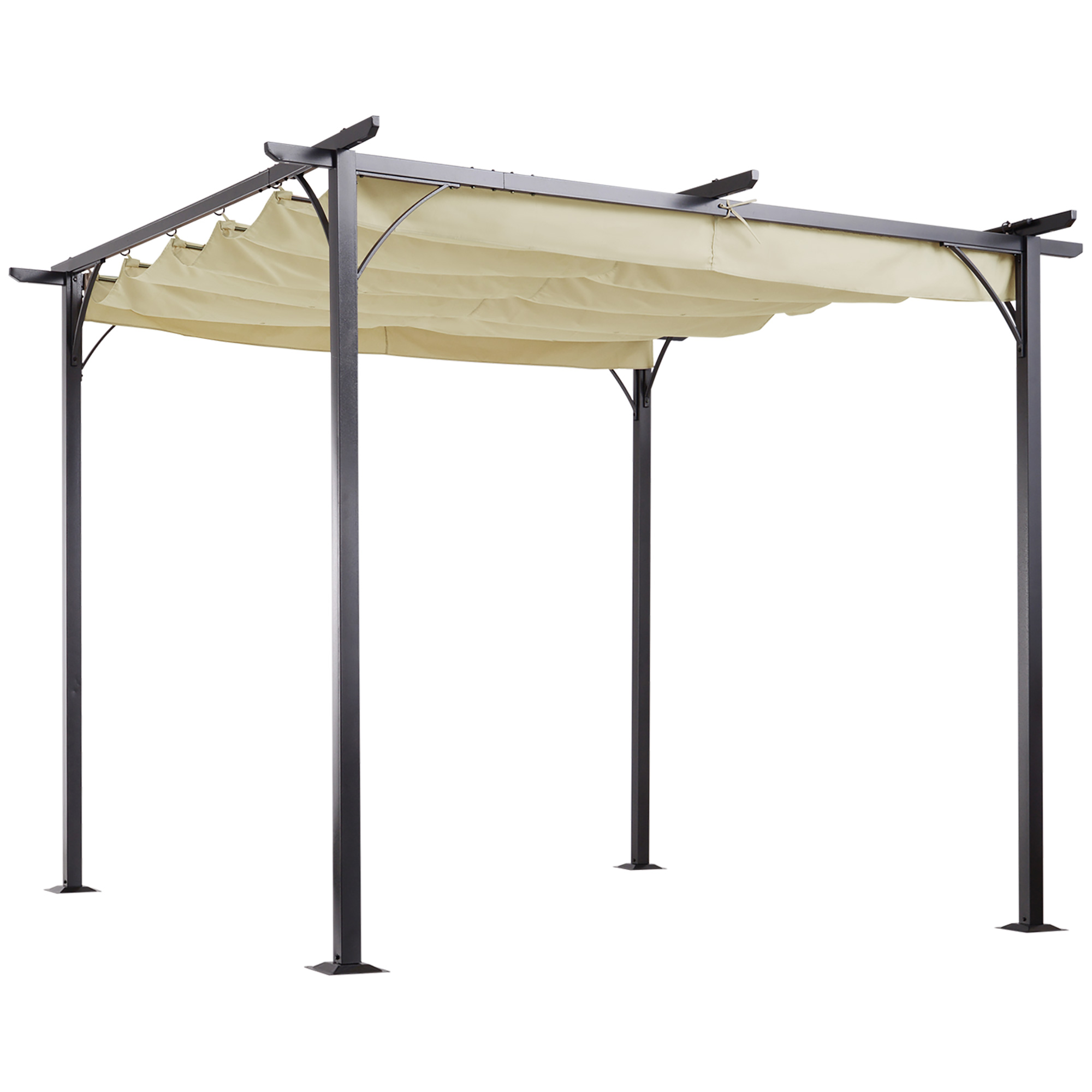 3 x 3M Metal Pergola Gazebo Awning Retractable Canopy Outdoor Garden Sun Shade Shelter Marquee Party BBQ Beige