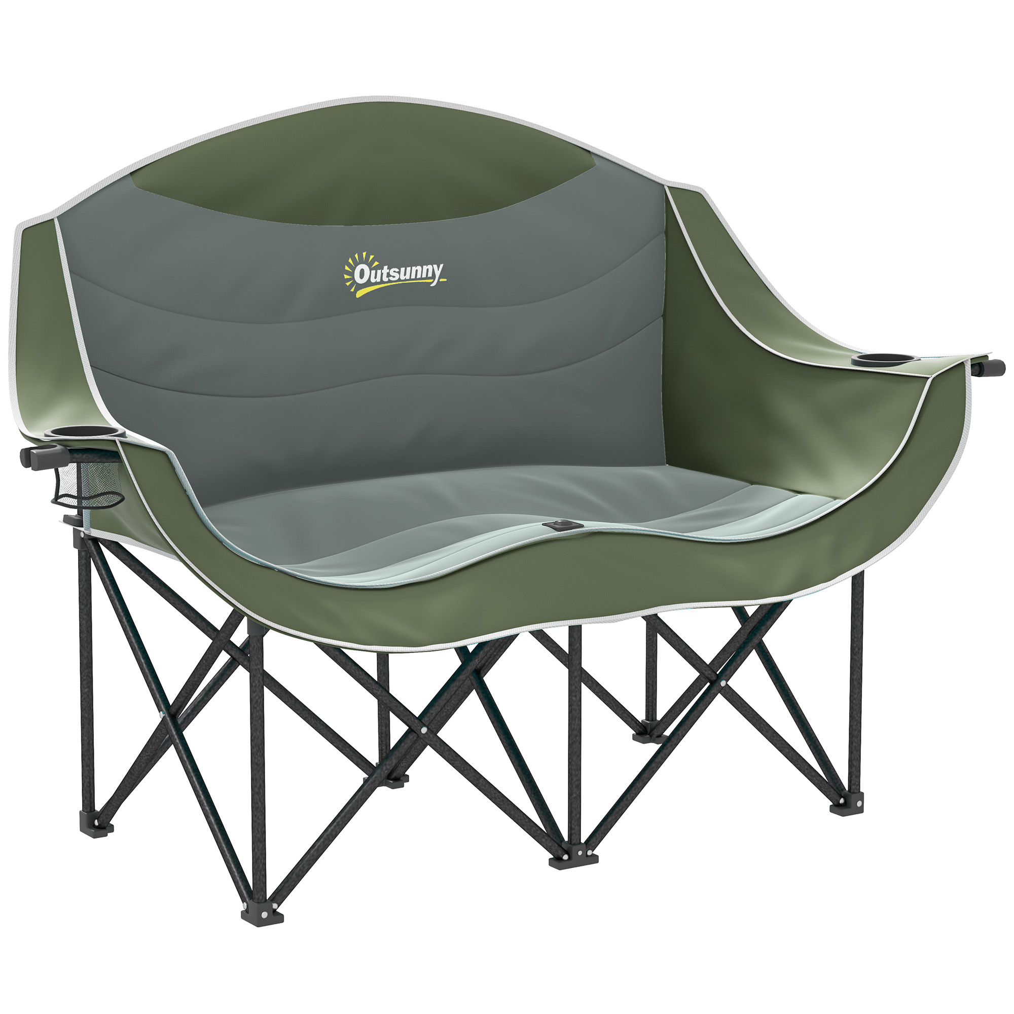SUNVISTA Double Camping Chair for Adults, Padded Folding Chair with Cup Holders, Green