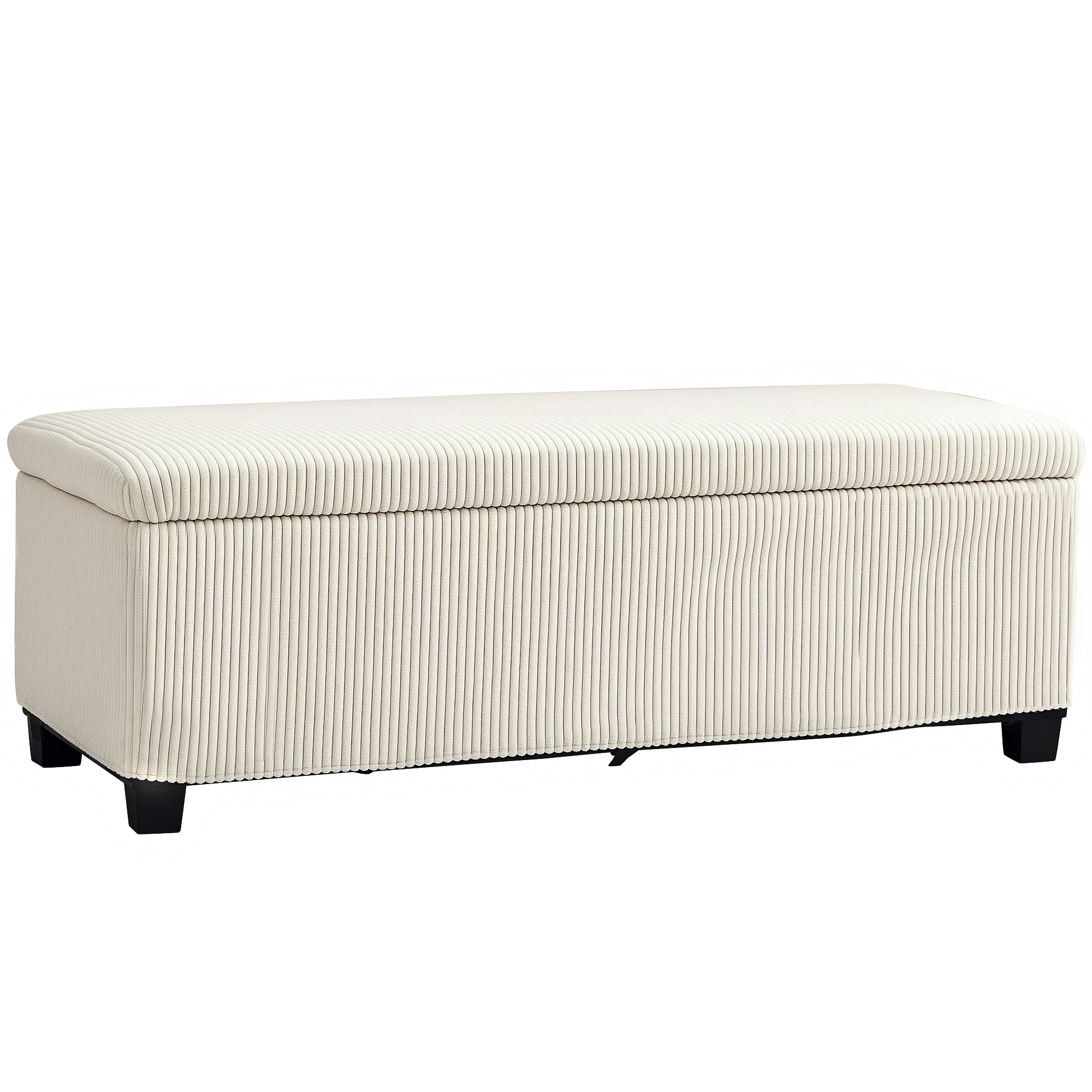 HERON Storage Ottoman Bench, Corduroy Footstool with Removable Lid and Legs, 112cm Storage Chest Box for Living Room, Bedroom, Hallway, Beige