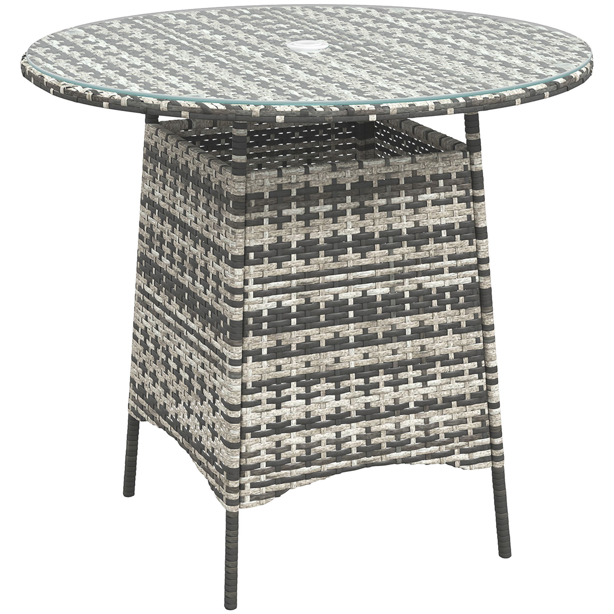 SUNVISTA Wicker Garden Rattan Table, Patio Furniture Outdoor Coffee Table with Umbrella Hole and Tempered Glass Top, Grey
