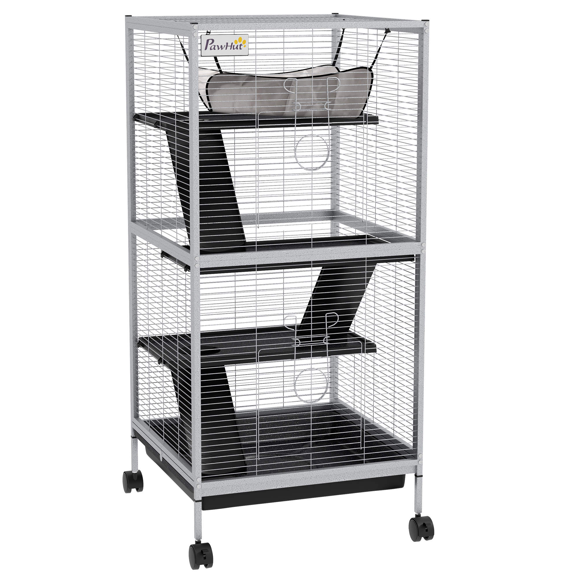 Small Animal Cage Pet Play House with Wheels Platforms Light Grey