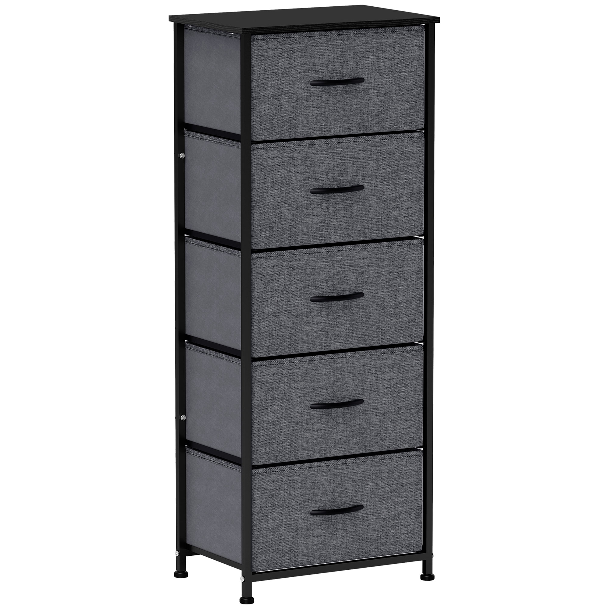 DRAWELLE Grey Chest of Drawers - Tallboy, Medium-sized, 5 Drawers, Fabric Drawers
