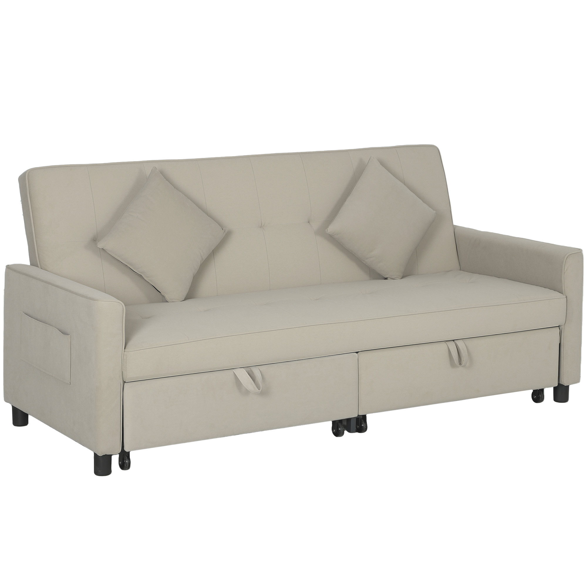 HERON Three-Person Velvet-Feel Sofa Bed - Beige