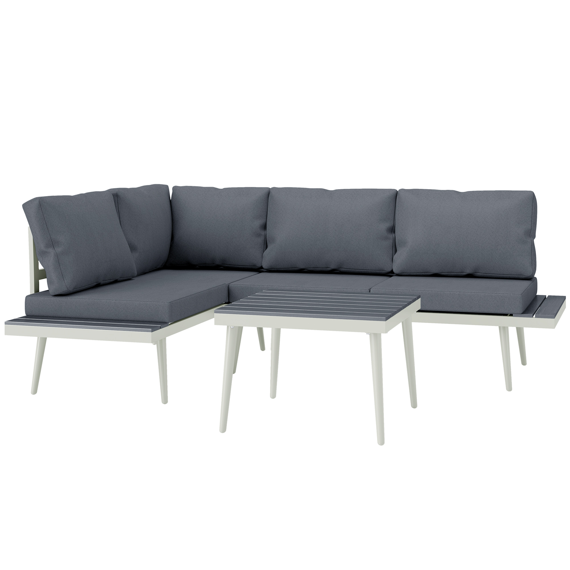 SUNVISTA 3-Piece Garden Lounge Set, Adjustable Sofa with Cushions & Wood-Grain Table, Conservatory Set, Grey