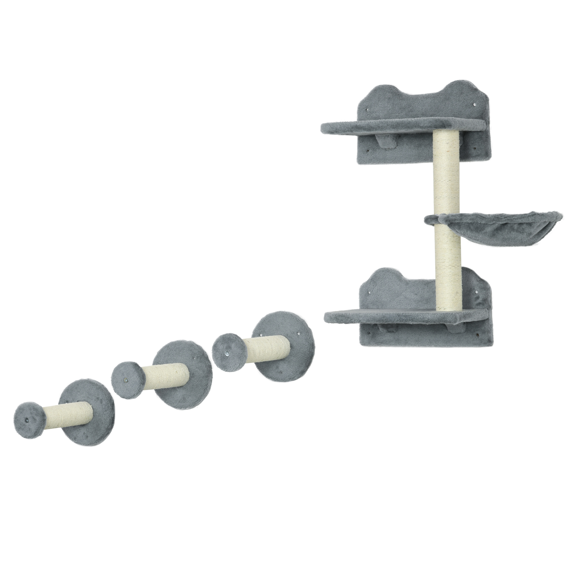 Wall Mounted Cat Tree with Scratching Post Shelves - Grey