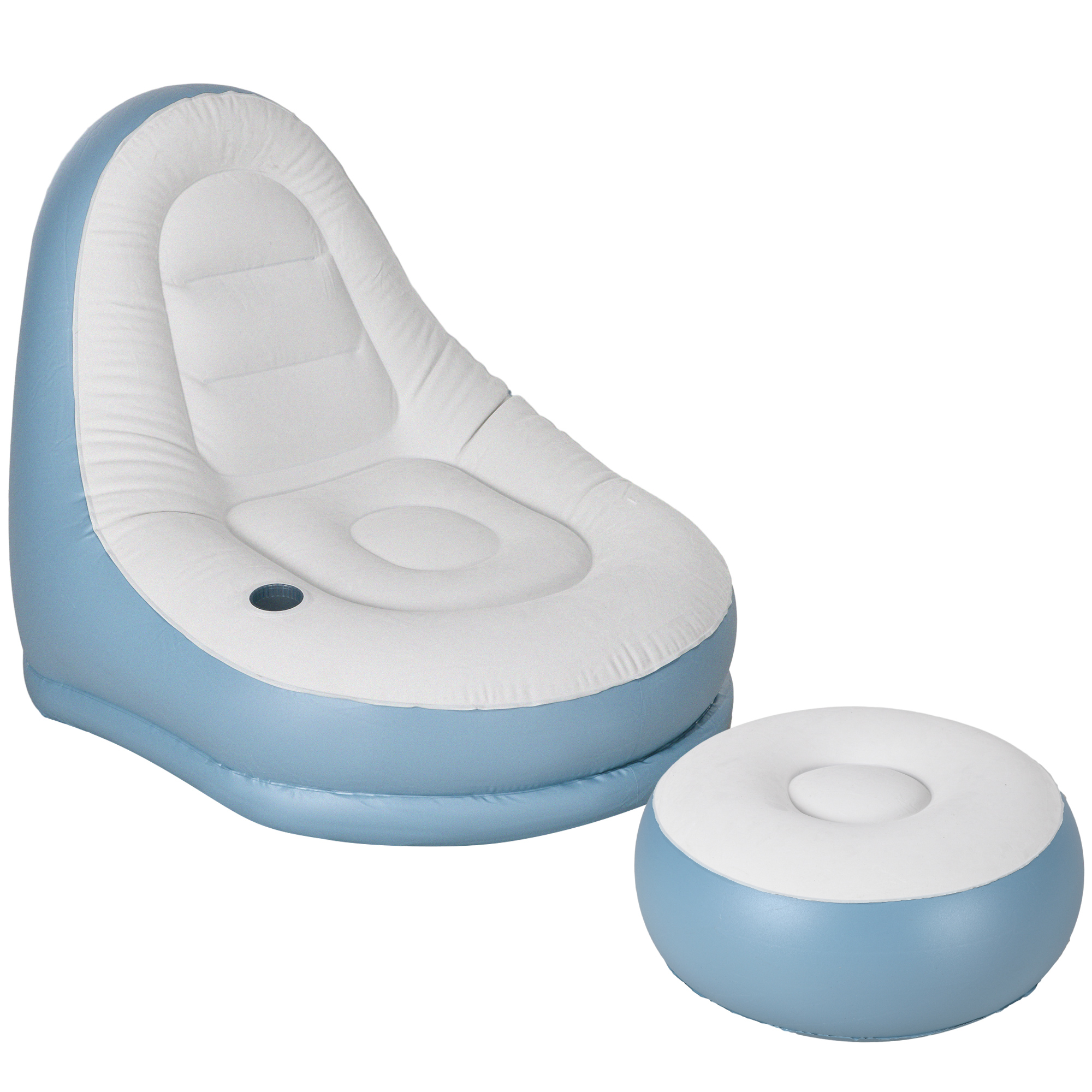 SUNVISTA Inflatable Tub Chair and Footstool - Blue/White