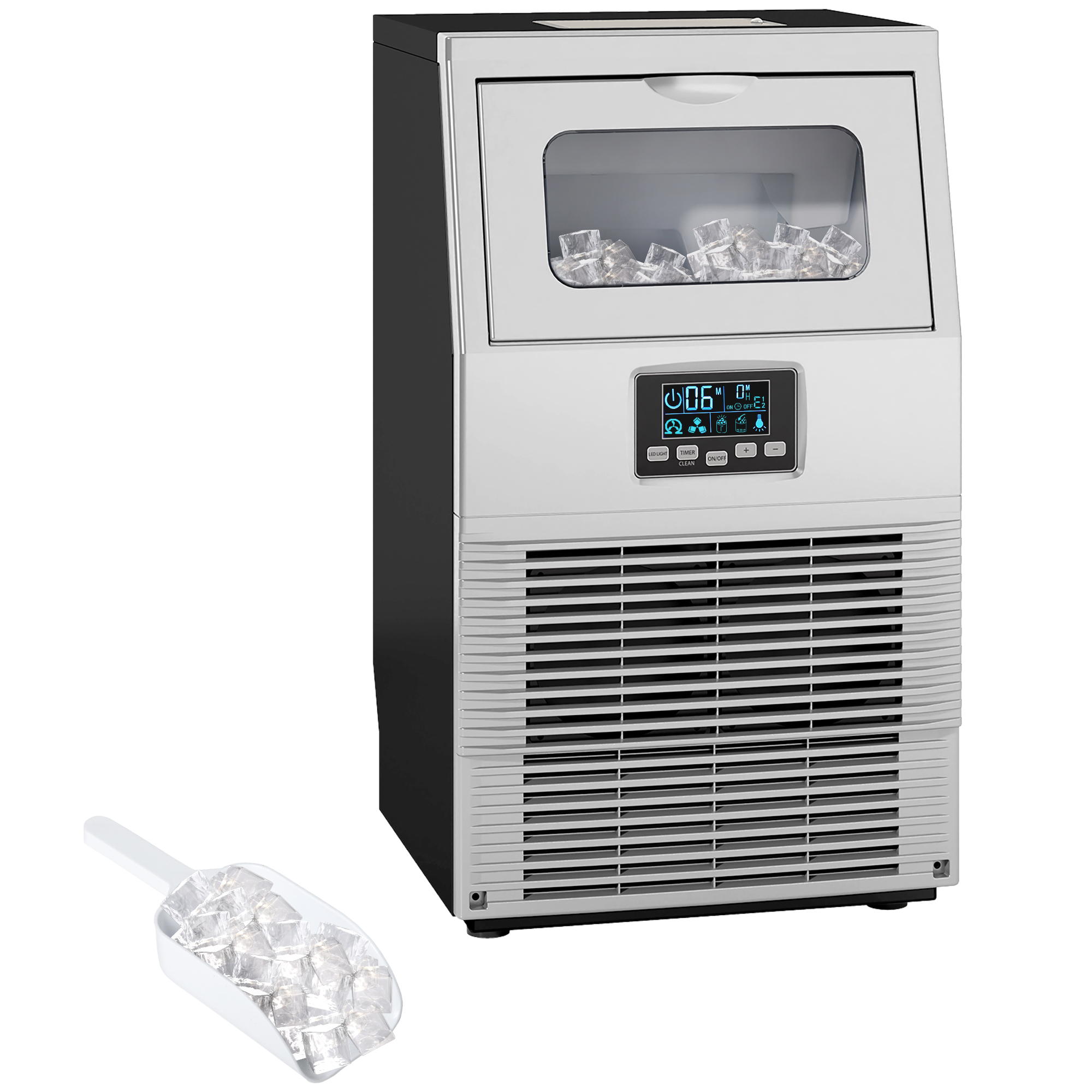 HERON Commercial Ice Maker Machine, 30kg/24H, 4kg Storage, Self-Cleaning, Scoop, for Home & Bar