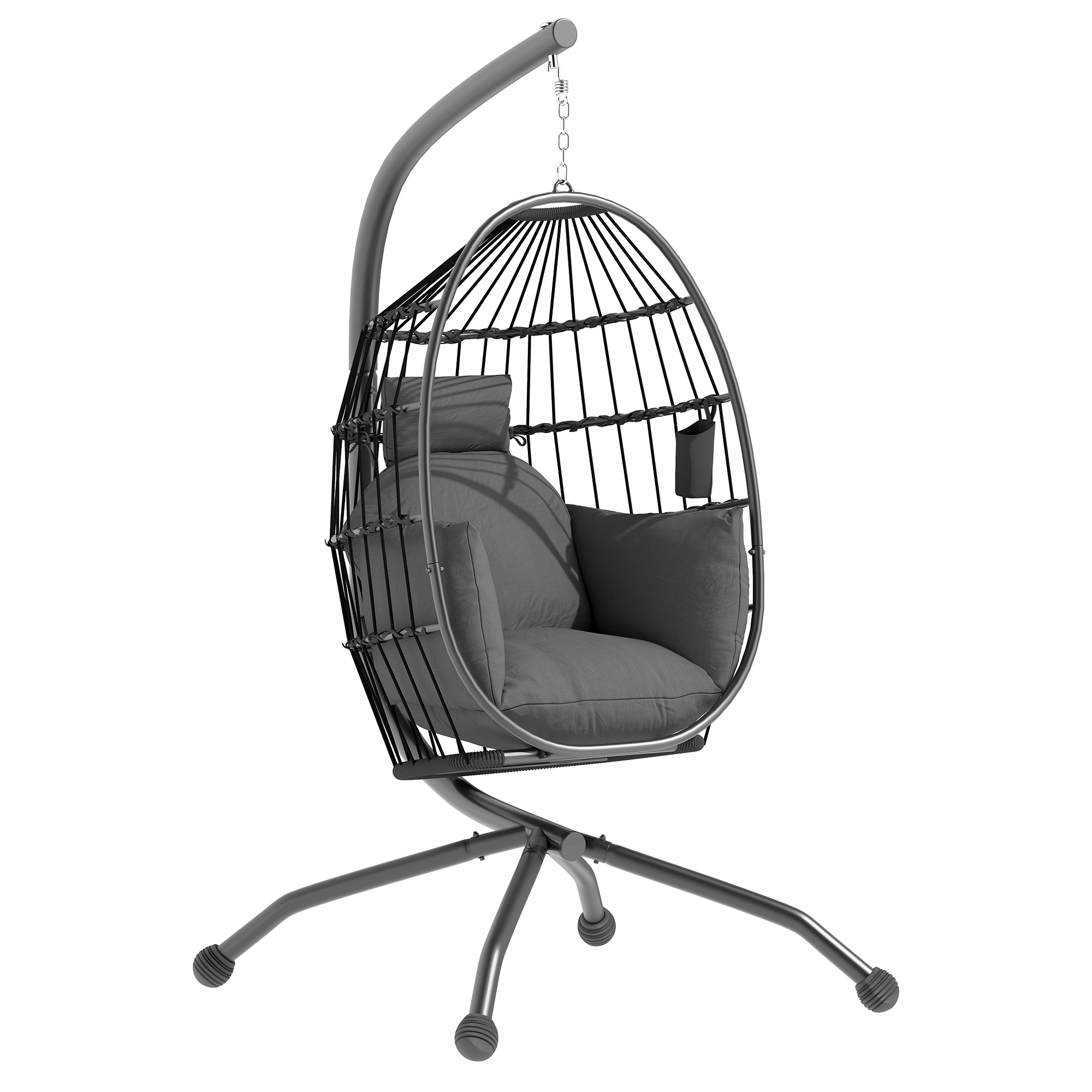 SUNVISTA Hanging Egg Chair Outdoor Indoor Garden Swing Chair with Folding Basket and Thickened Cushion, Dark Grey
