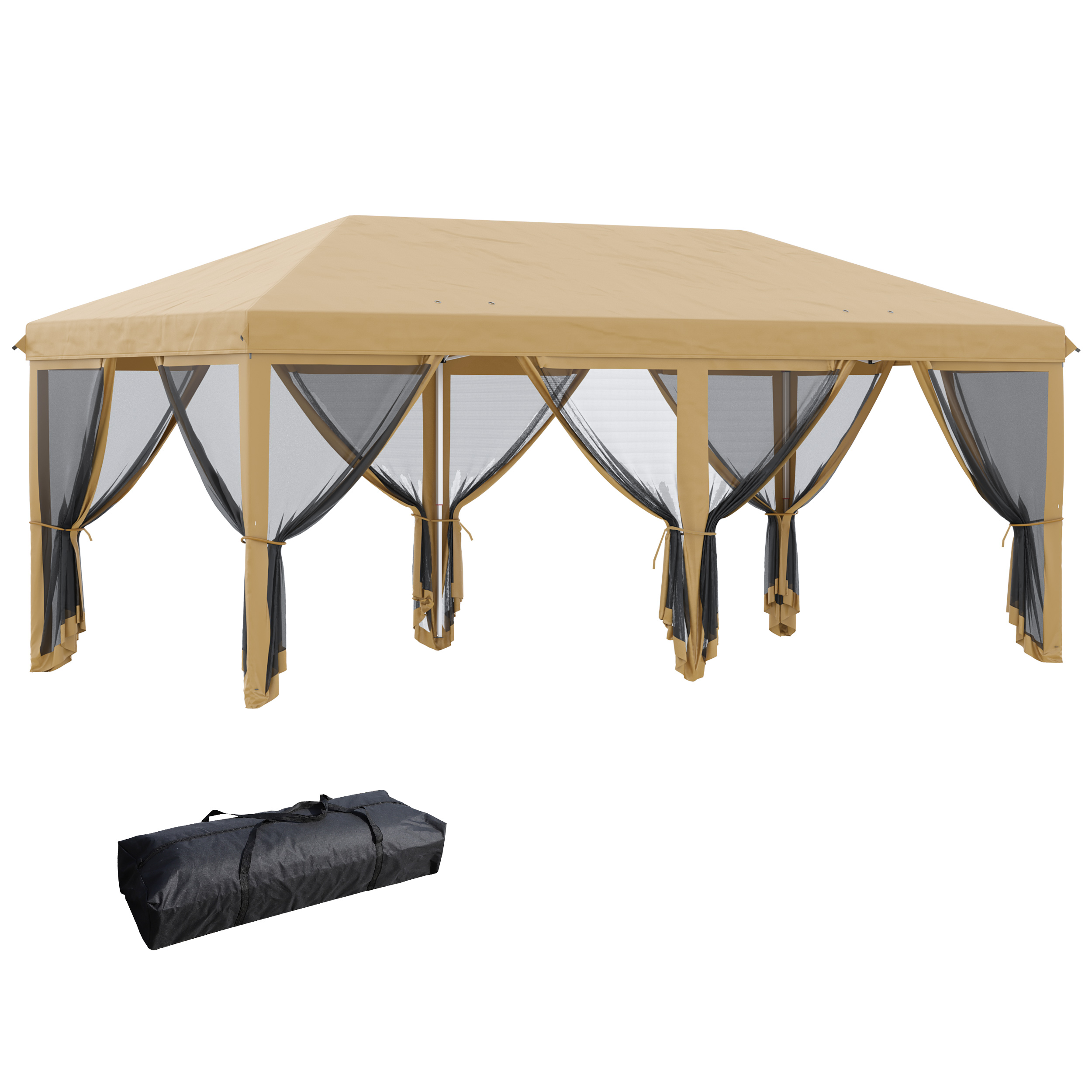 6 x 3(m) Pop Up Gazebo, Outdoor Canopy Shelter, Marquee Party Wedding Tent with 6 Mesh Walls and Carry Bag, Beige