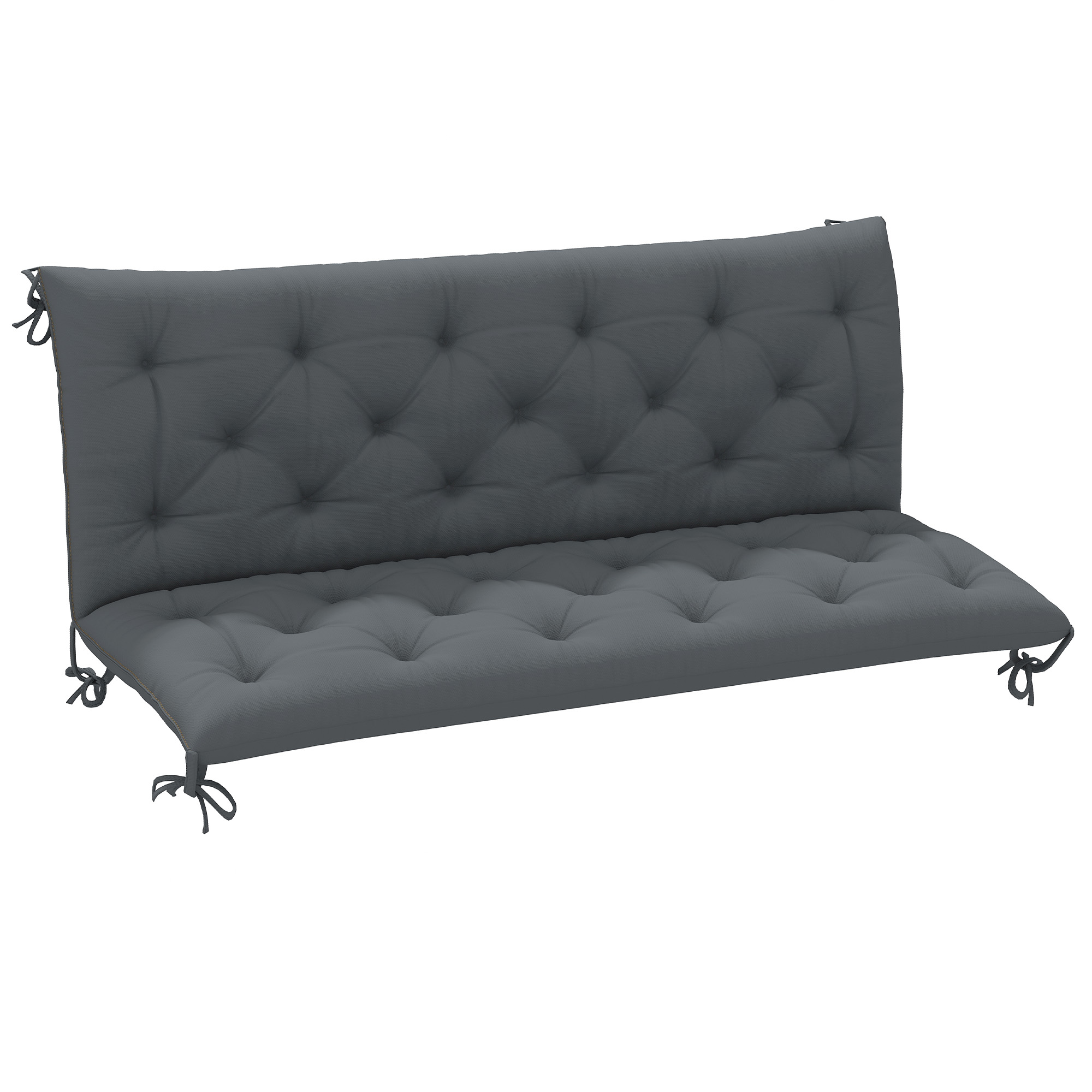3 Seater Bench Cushion, Garden Chair Cushion with Back and Ties for Indoor and Outdoor Use, 98 x 150 cm, Dark Grey