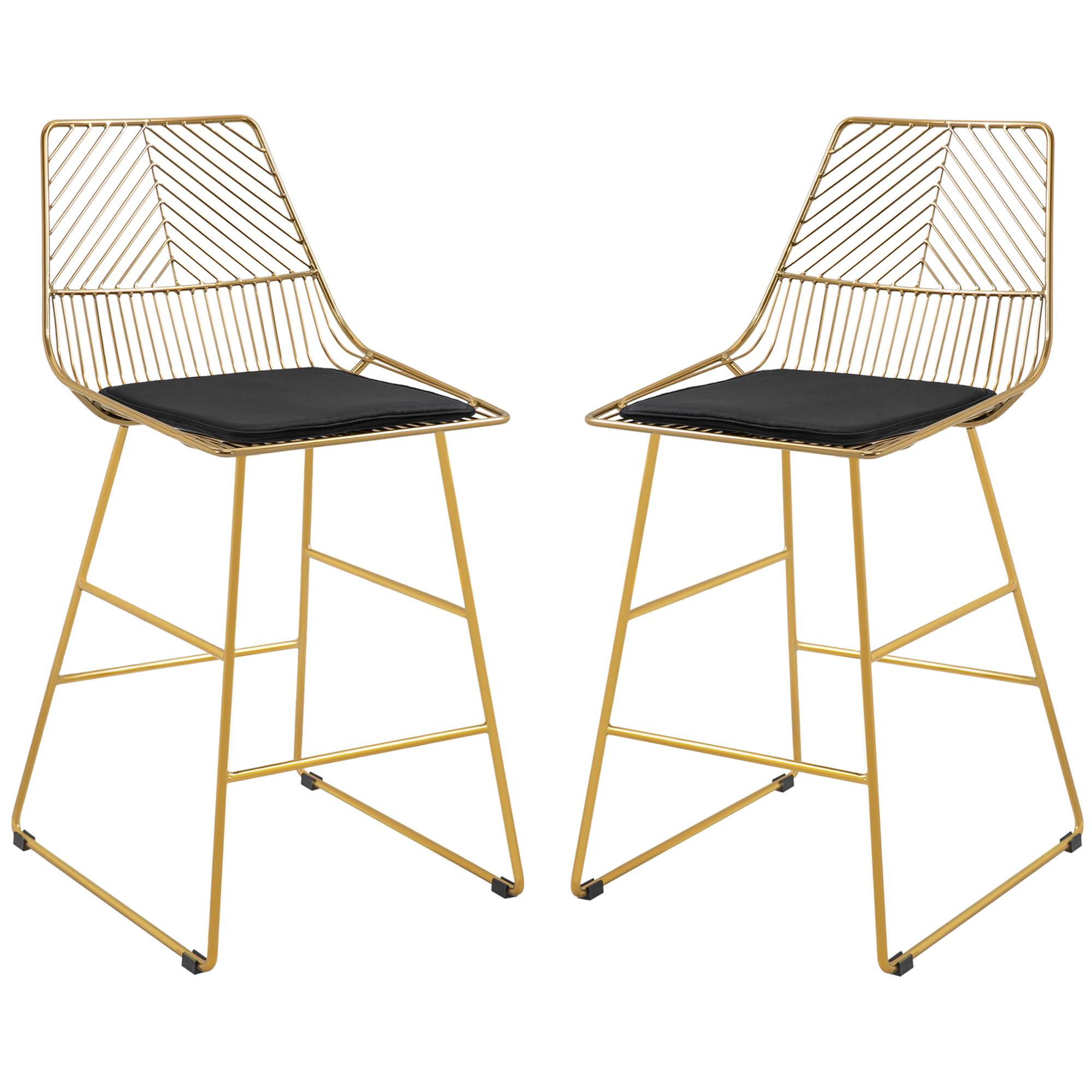 Set of 2 Bar stools Modern Counter Height Wire Metal Bar chairs for Kitchen, Bar Counter, Gold