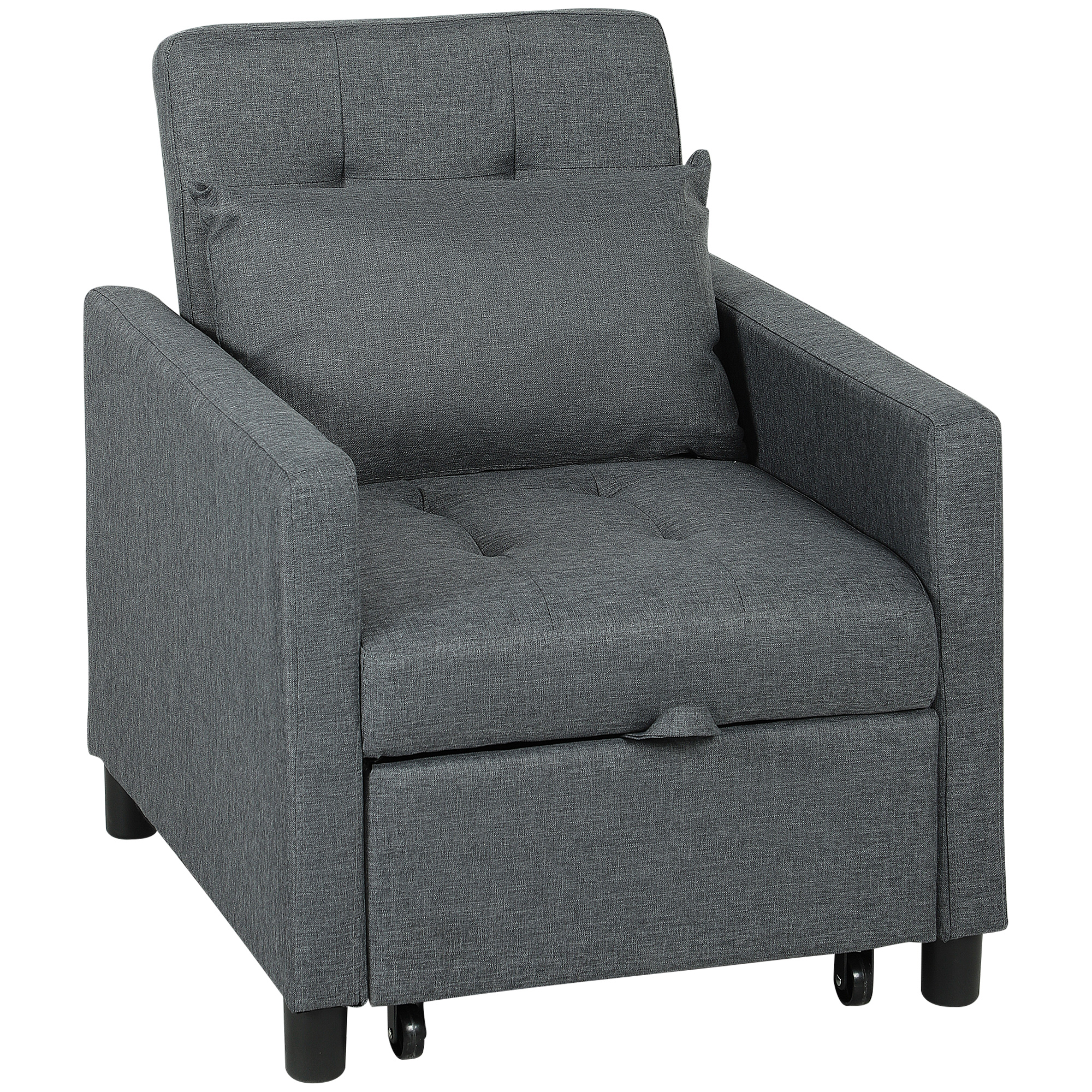 HERON 3-In-1 Chair Bed, Convertible Sleeper Chair with Adjustable Backrest, Pillow and Footrest for Living Room, Dark Grey