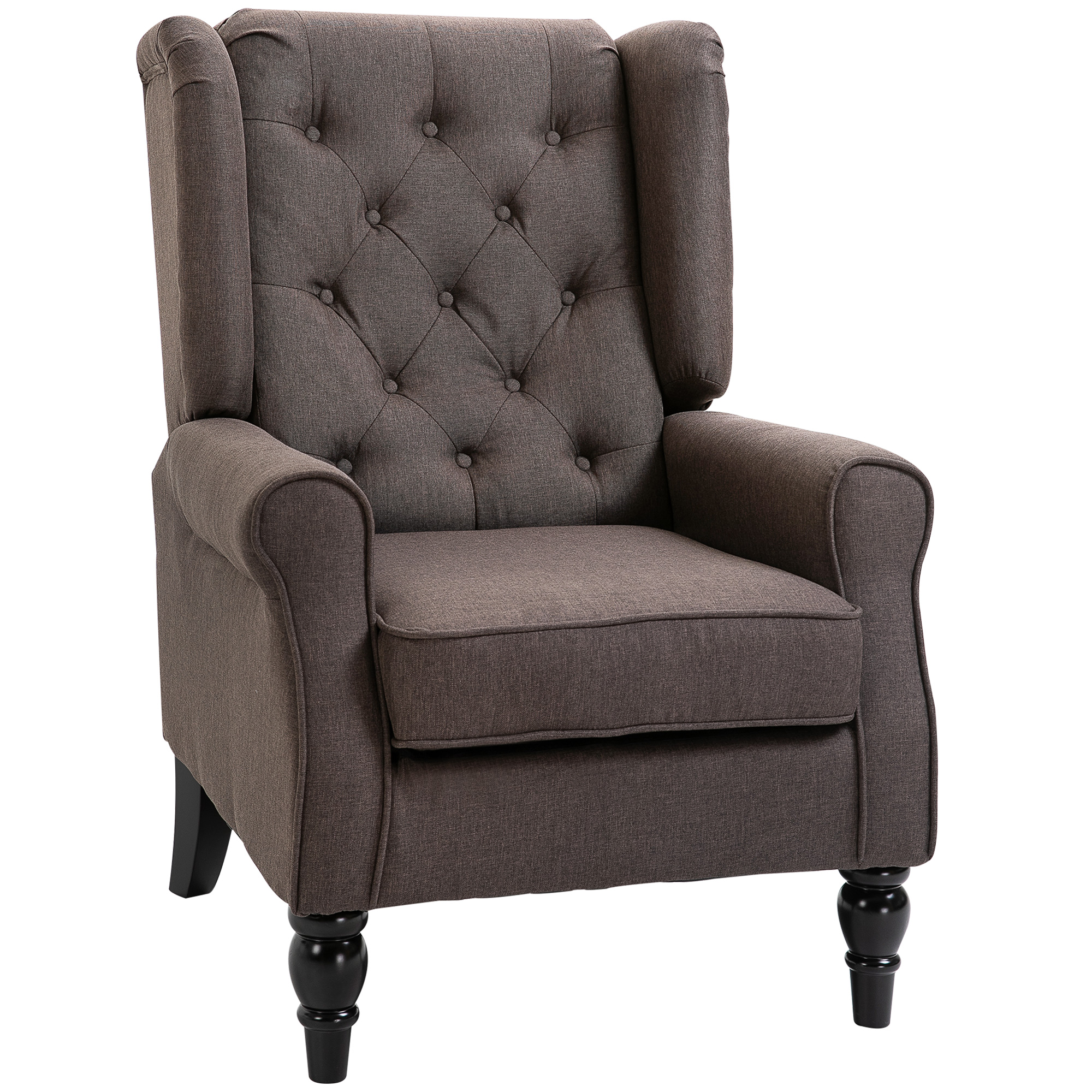 Retro Accent Chair, Wingback Armchair with Wood Frame Button Tufted Design for Living Room Bedroom, Brown