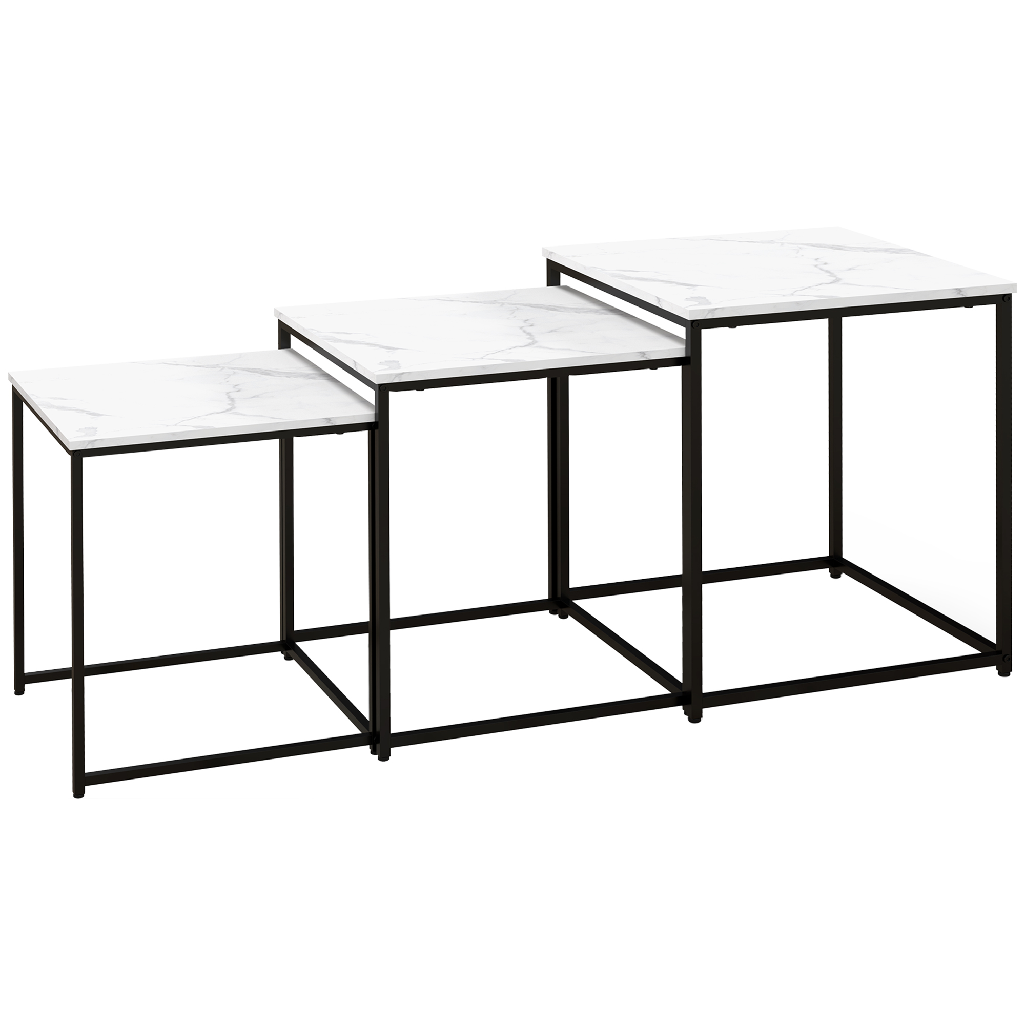 Scott Nesting Tables Set of 3 with Faux Marble Top - White