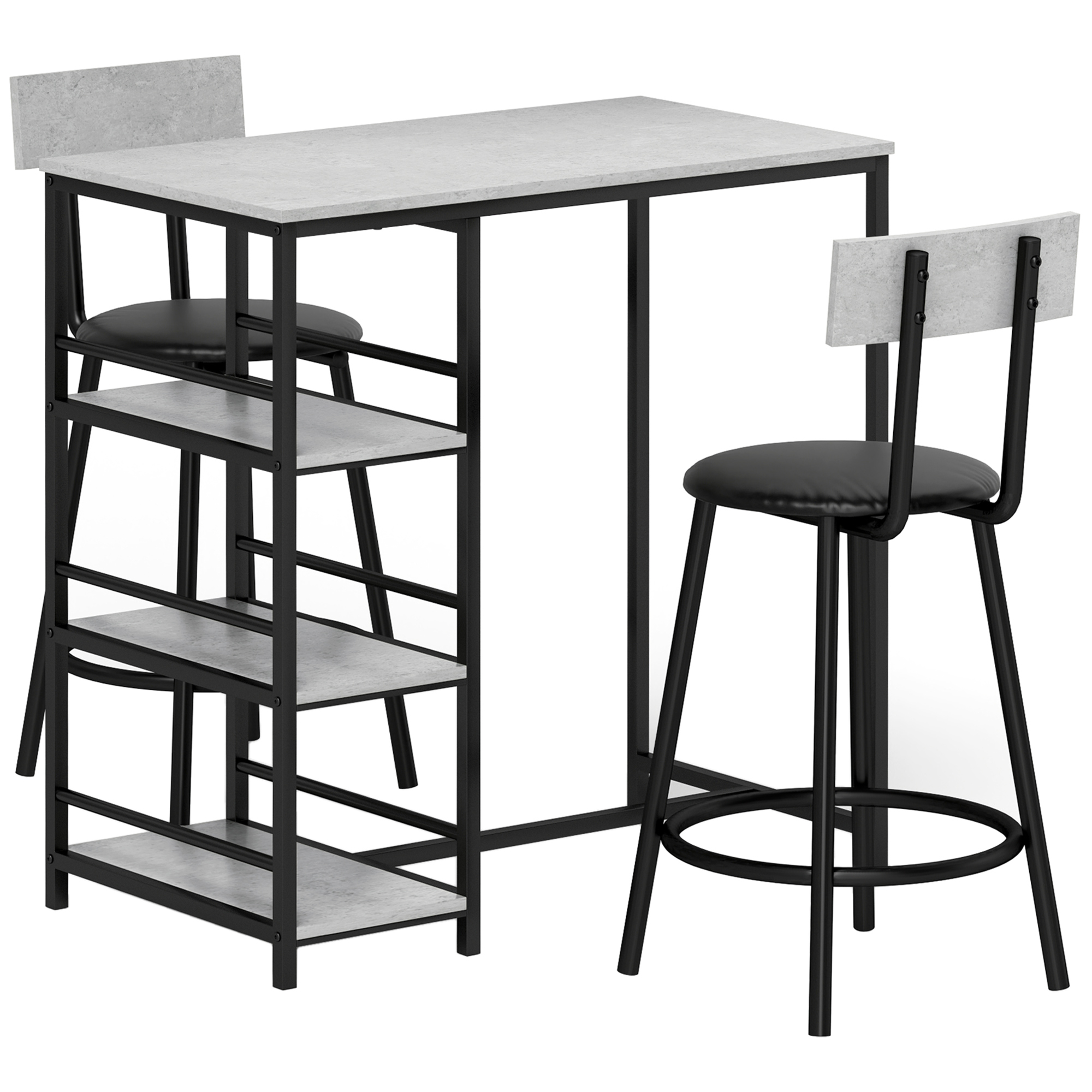 HERON Three-Piece Kitchen Dining Set, with Shelves - Grey/Black