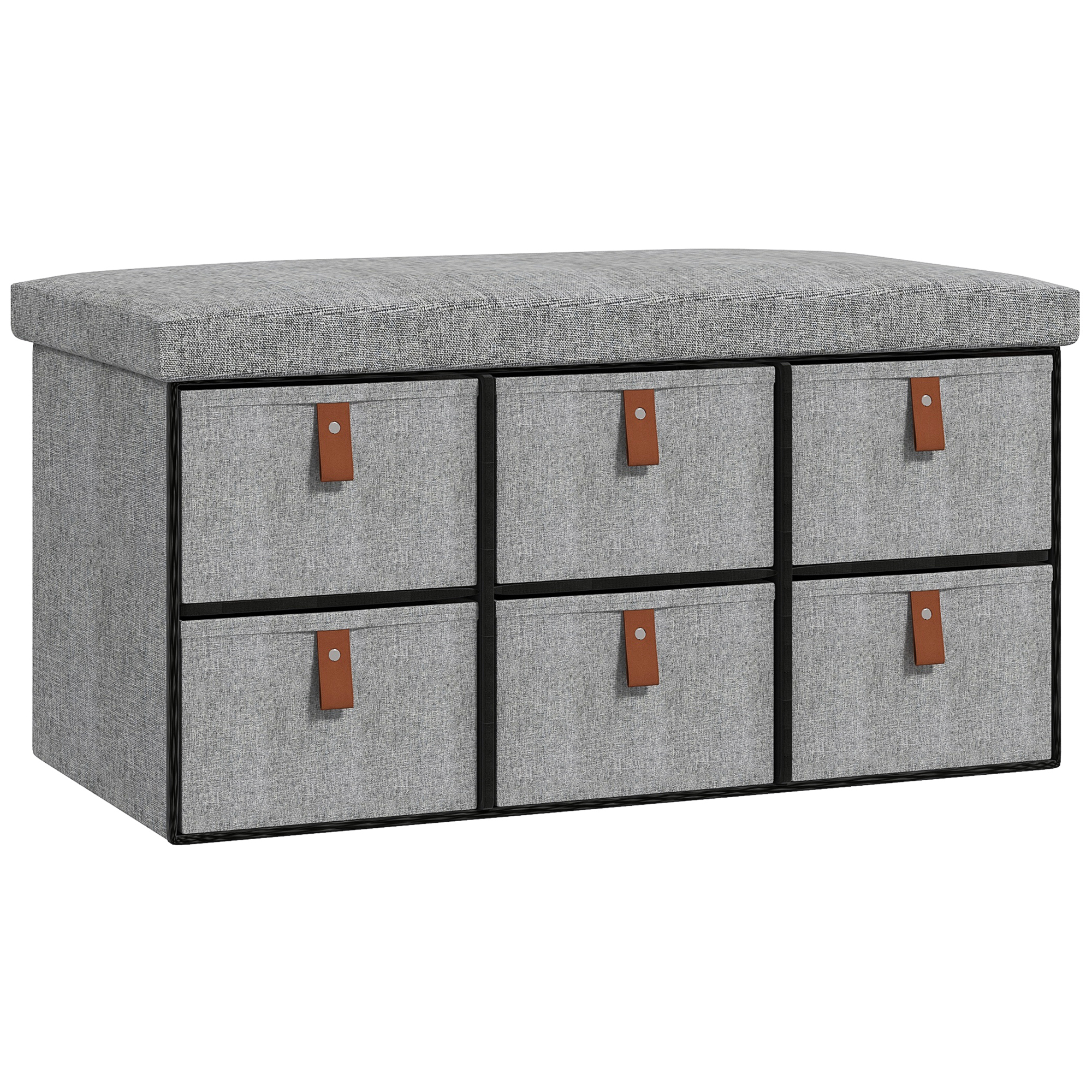 Scott Shoe Storage Bench with Cushion and 6 Drawers - Light Grey