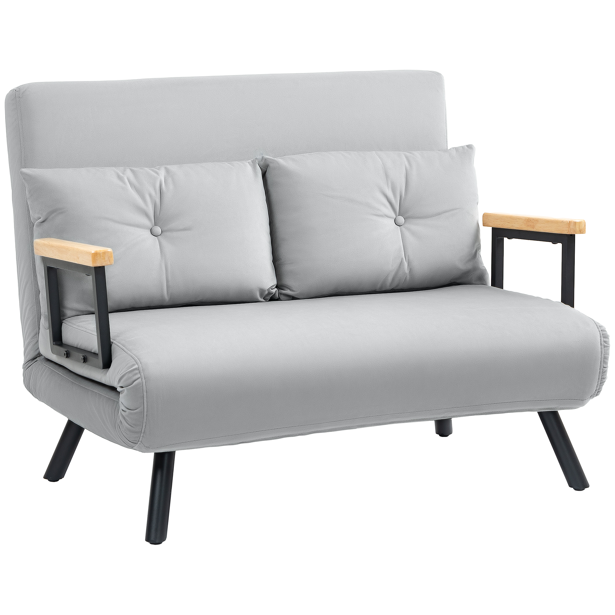 HERON 4-in-1 Velvet-Feel Double Sofa Bed, with Pillows - Light Grey