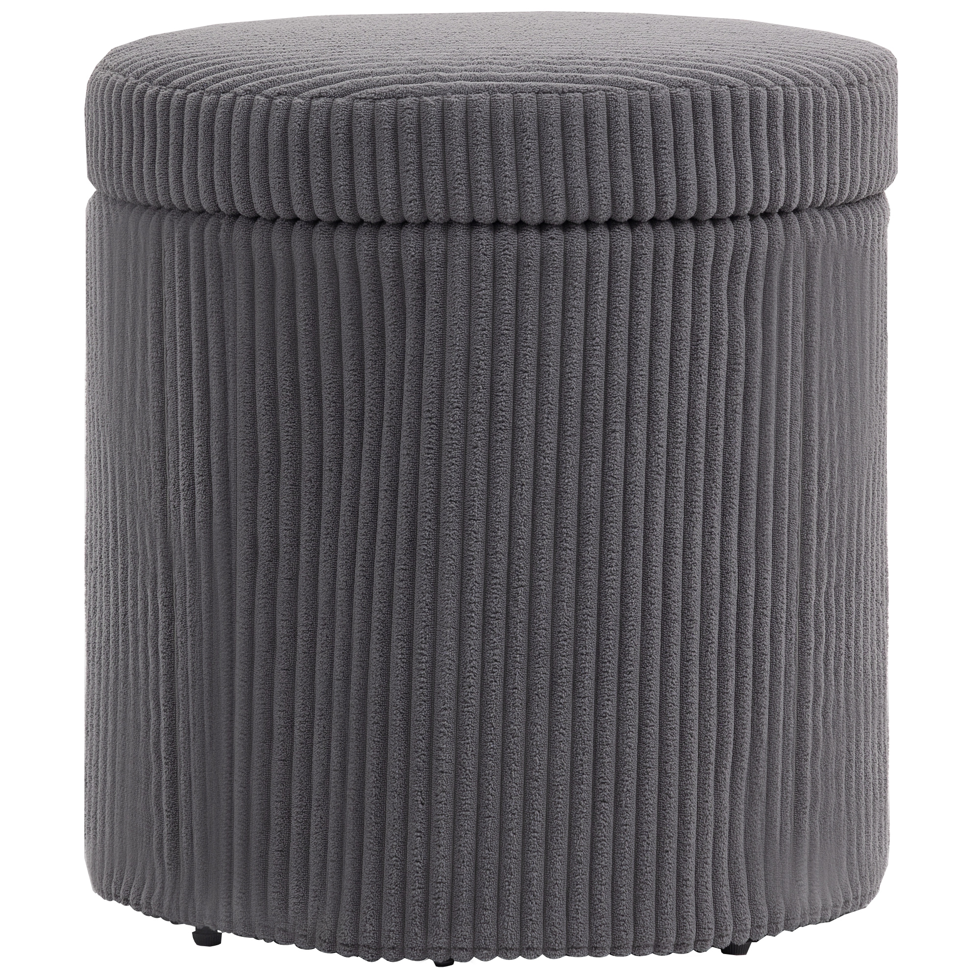HERON 40cm Round Storage Ottoman, Corduroy Footstool with Removable Lid and Legs, Vanity Stool for Living Room, Bedroom, Grey