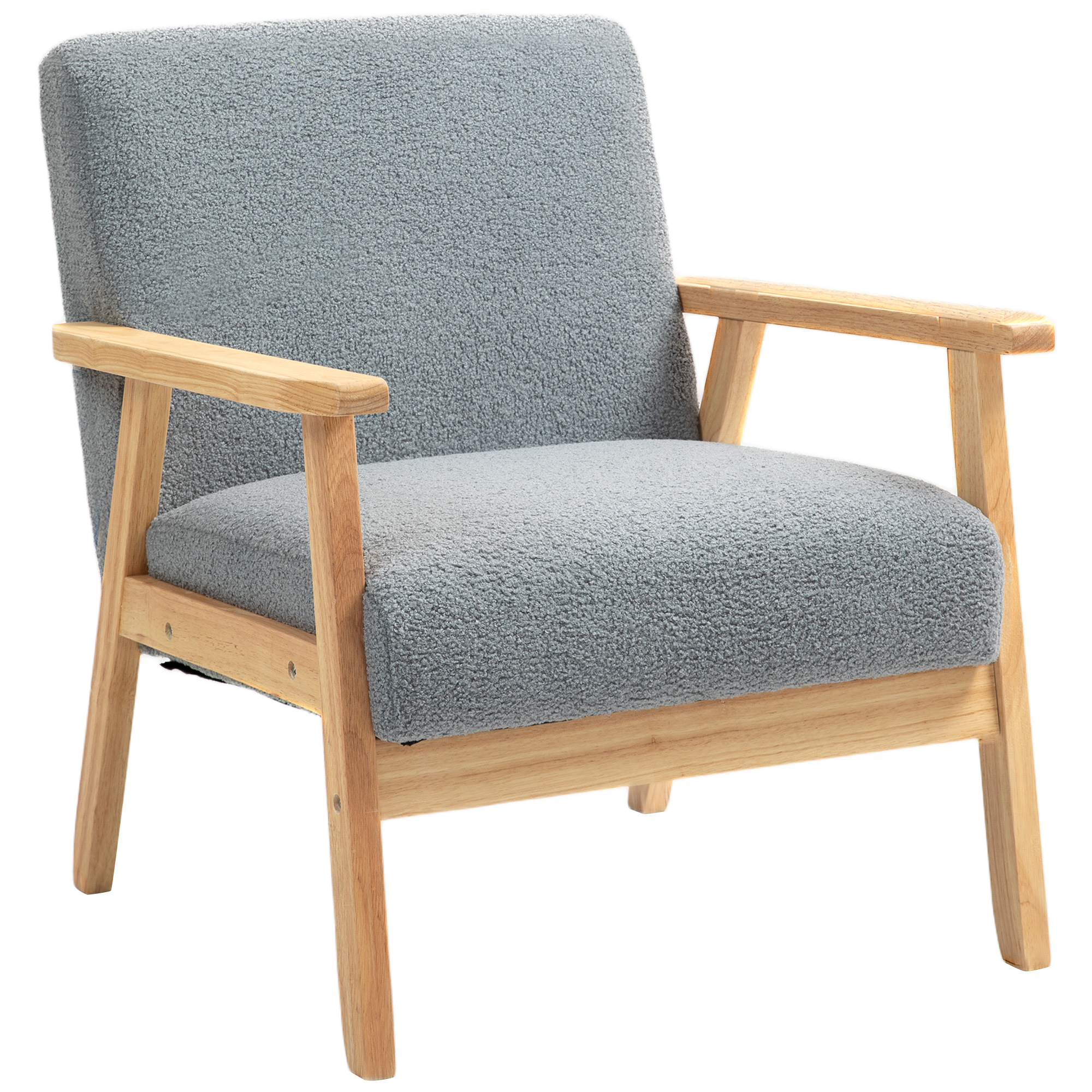 HERON Accent Chair Wood Frame with Thick Cashmere Cushions Wide Seat Armchair Home Furniture Bedroom Office Grey