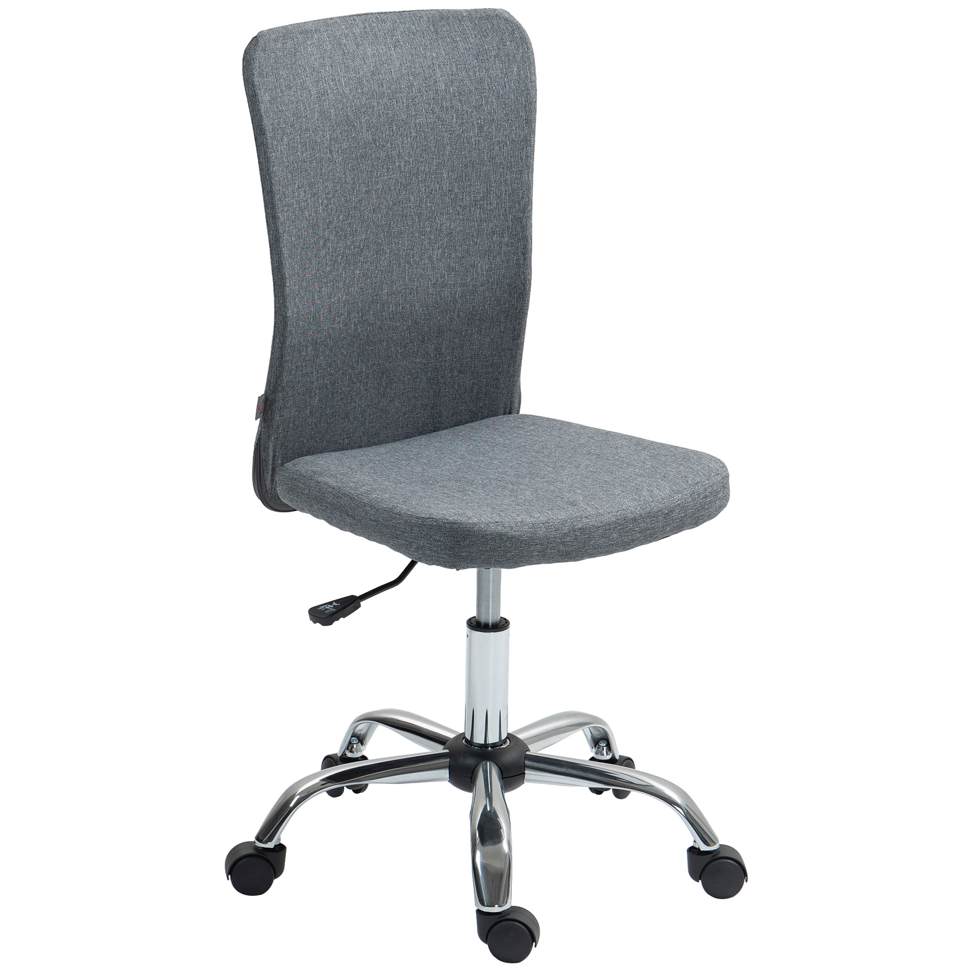 HERON Armless Computer Desk Chair, Fabric Swivel Office Chair, Makeup Vanity Chair with Height Adjustable, Wheels, for Home Study Bedroom, Grey