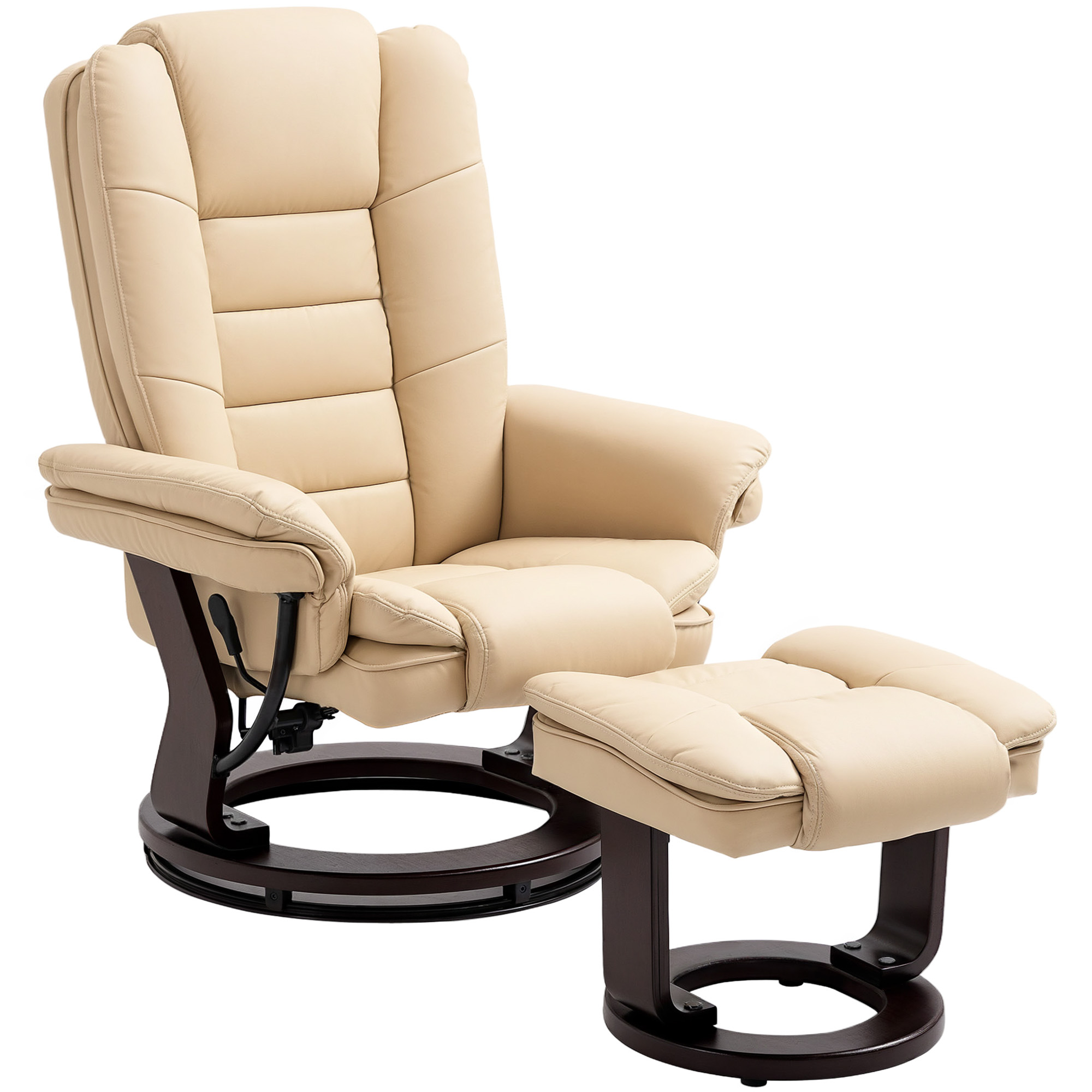 HERON Faux Leather 135deg Reclining Chair and Footstool - Beige