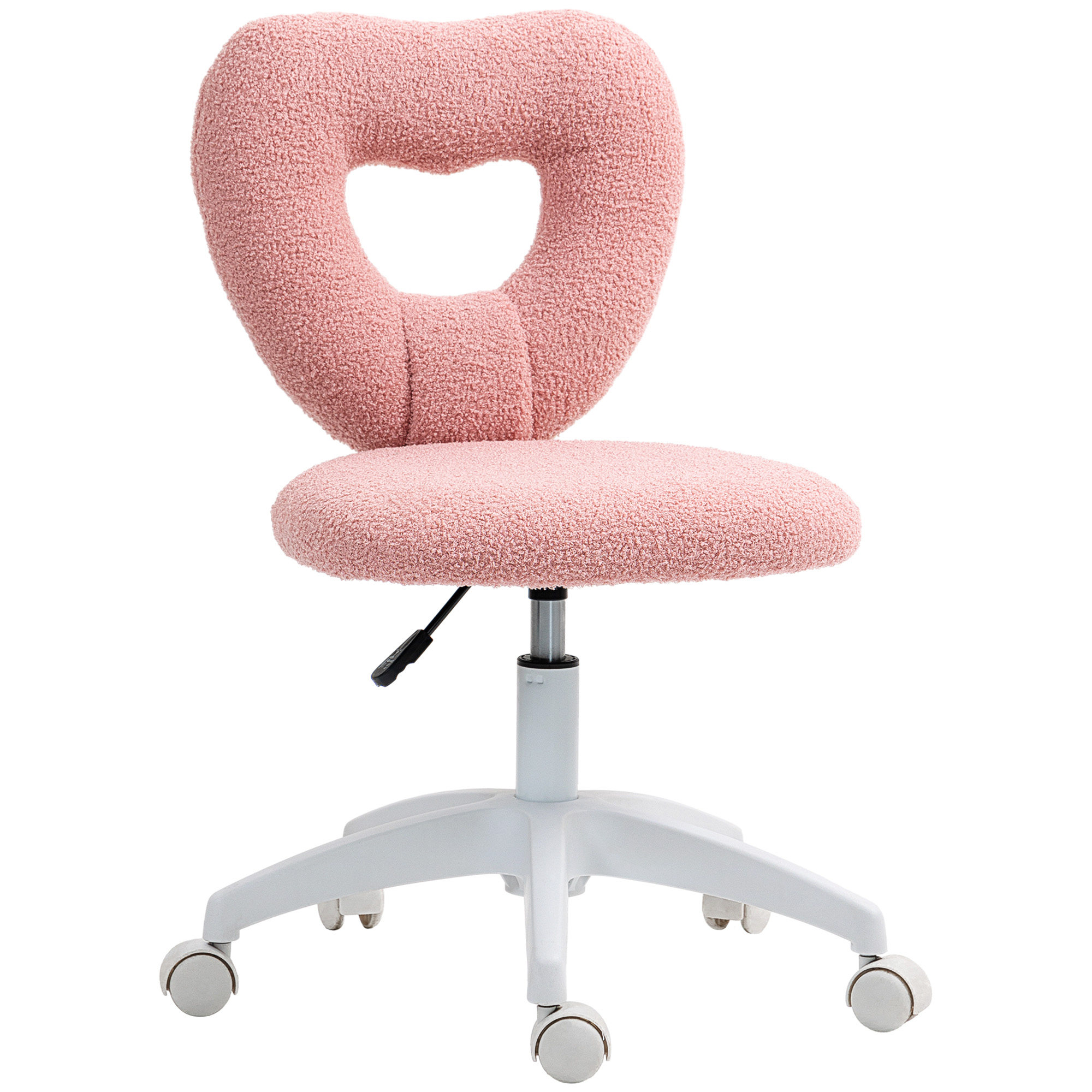 HERON Pink Heart Armless Desk Chair, Teddy Fleece Swivel Vanity Chair with Wheels & Height Adjust, Home Office