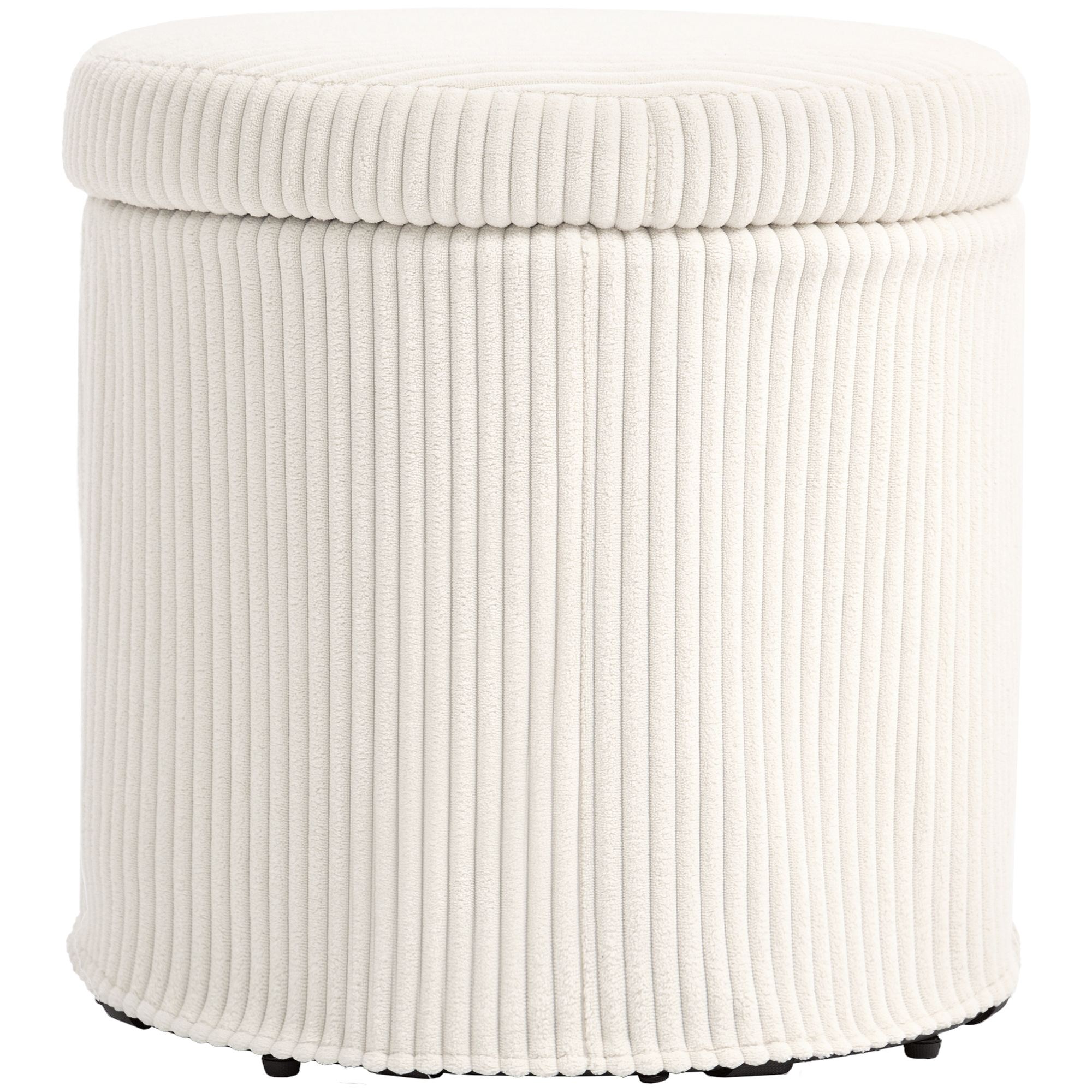HERON 40cm Round Storage Ottoman, Corduroy Footstool with Removable Lid and Legs, Vanity Stool for Living Room, Bedroom, Beige