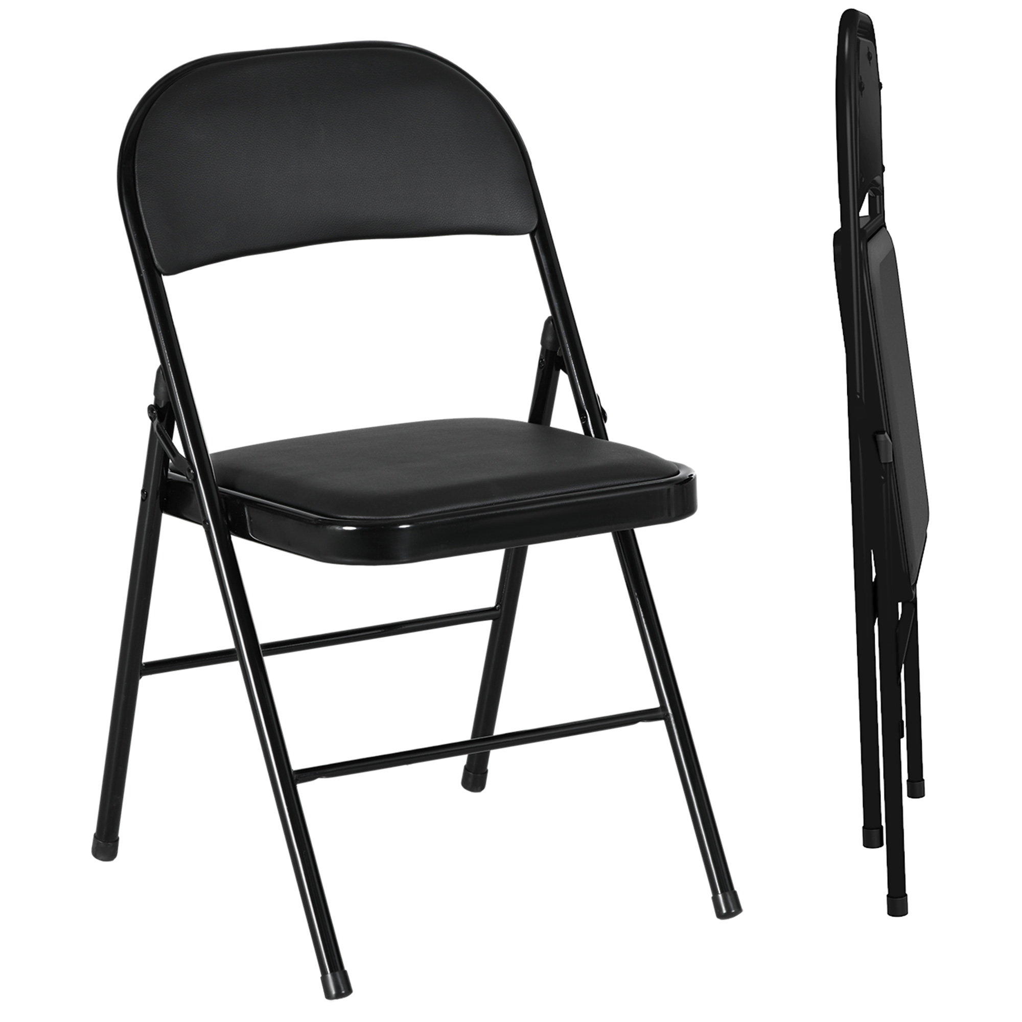 Scott Padded Folding Chairs Set of 2 with Cushioned Seat - Black