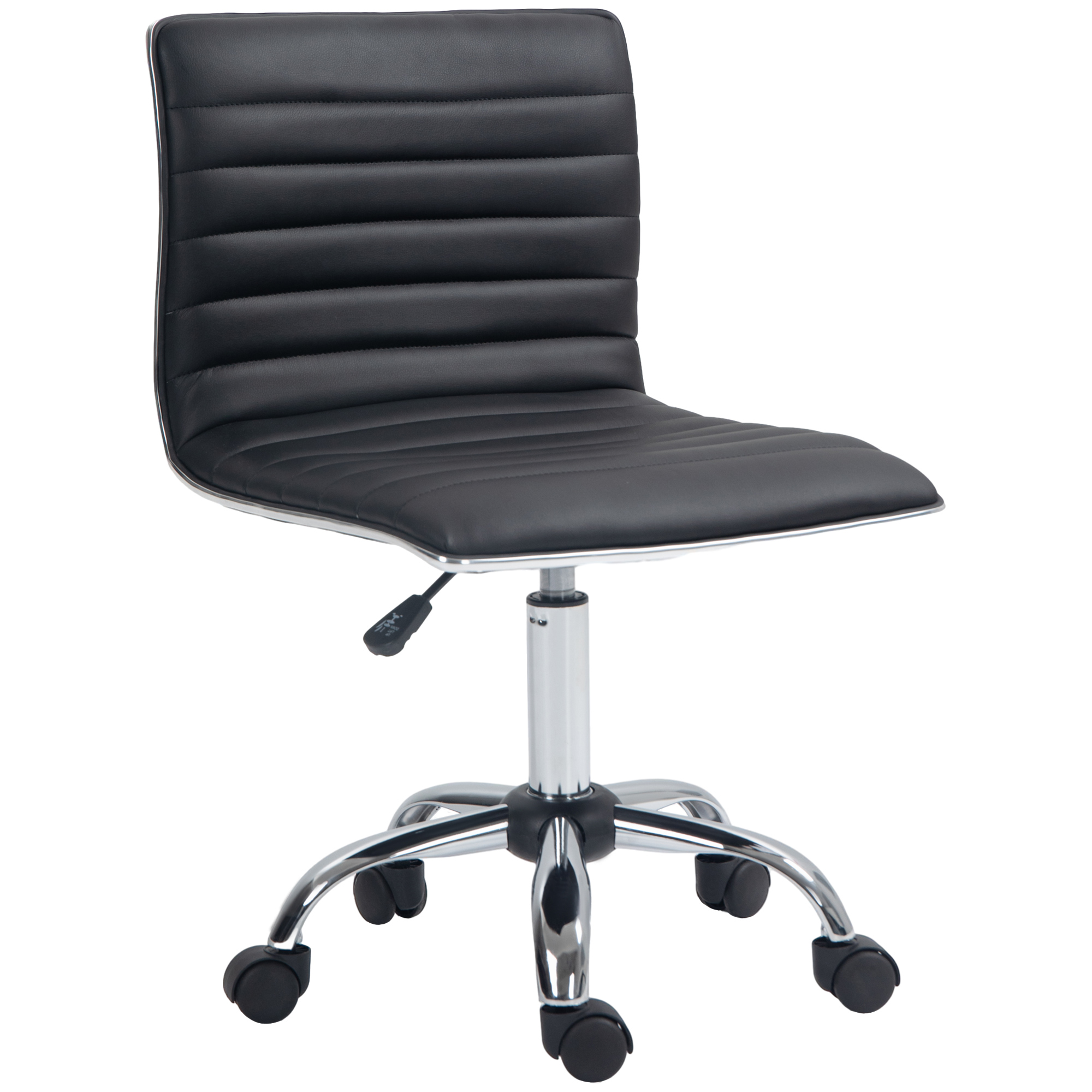 Vinsetto Adjustable Swivel Office Chair with Armless Mid-Back in PU Leather and Chrome Base - Black