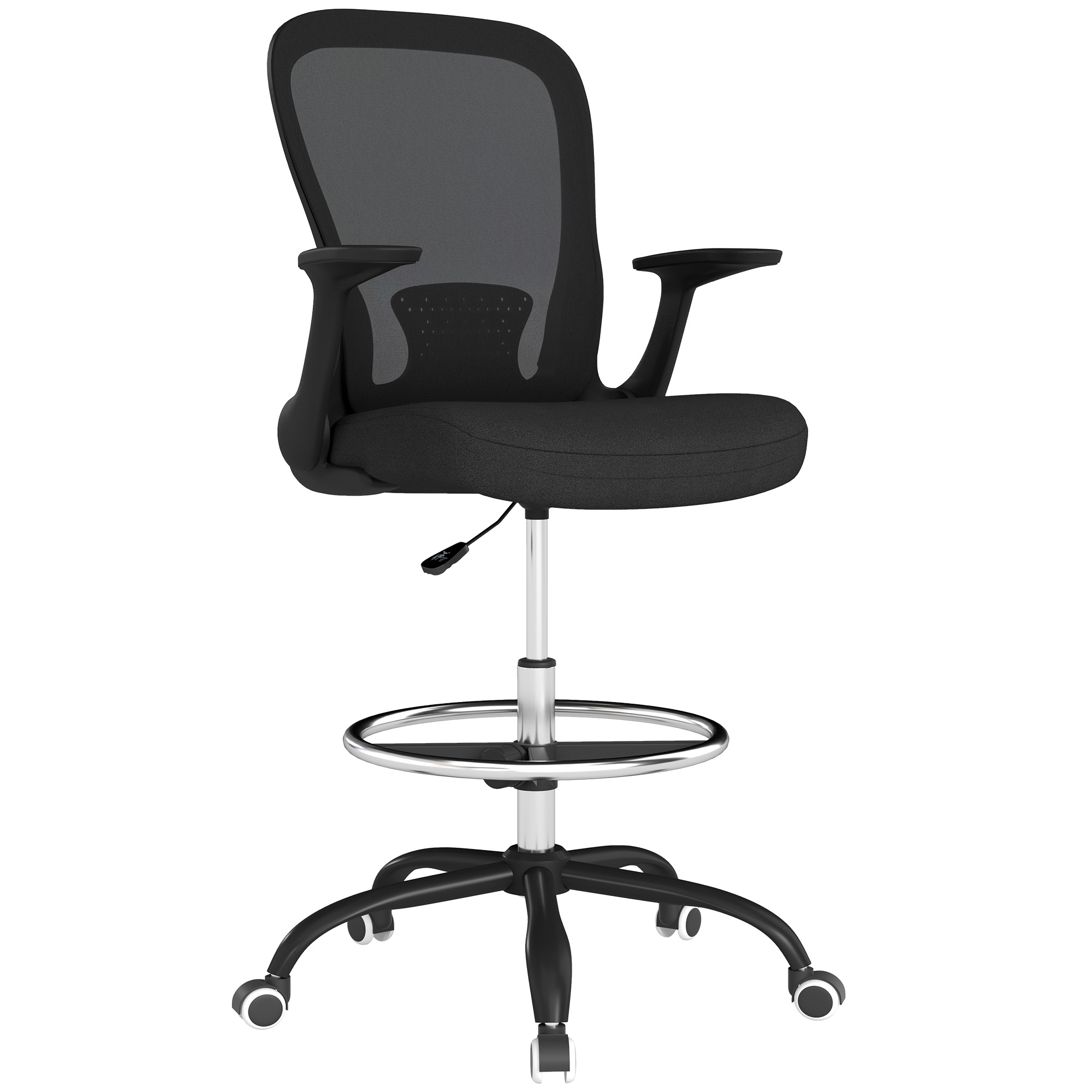 HERON Draughtsman Chair, Mesh Drafting Chair, Ergonomic Office Chair with Flip-up Armrest, Adjustable Foot Ring, Black