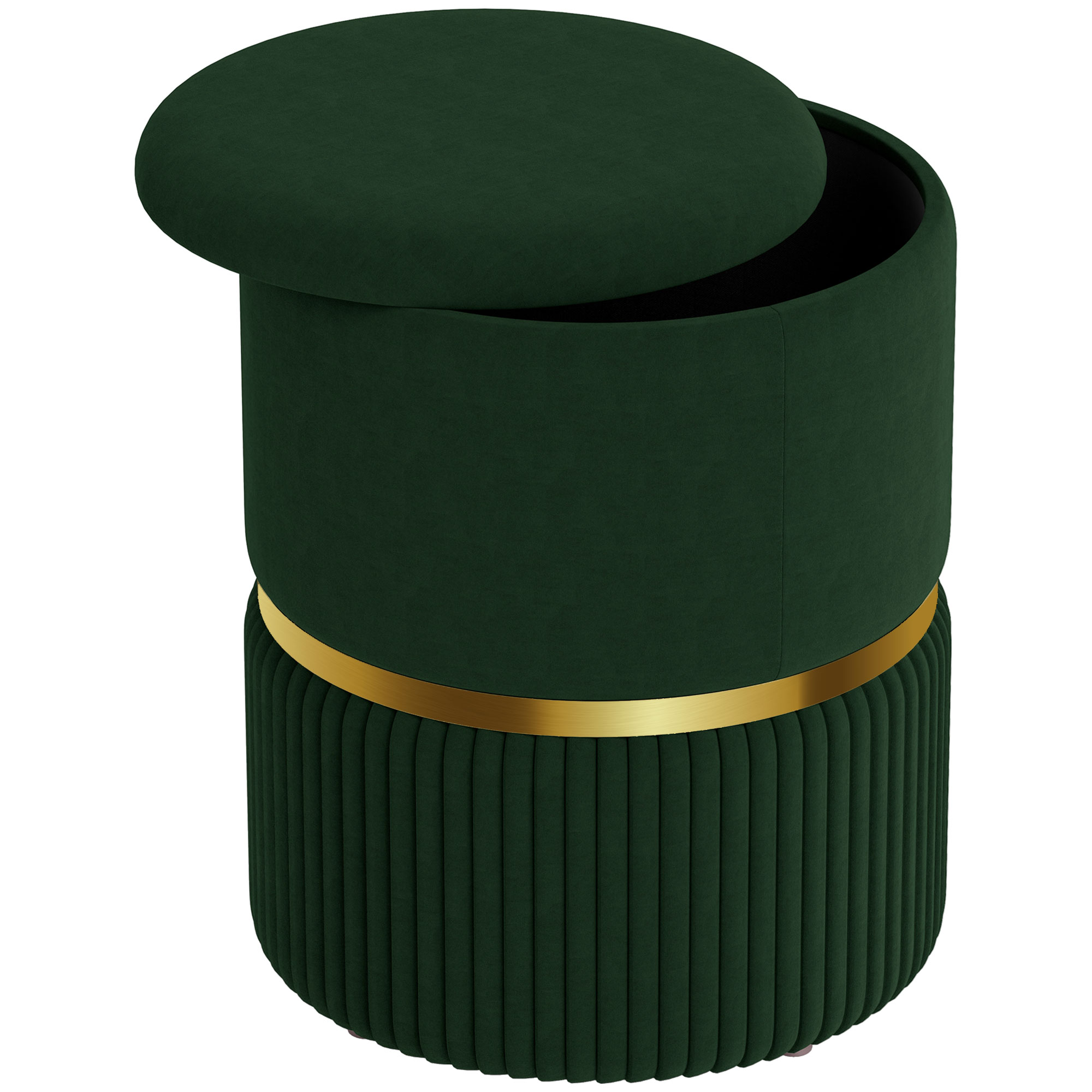 HERON Velvet-Feel Storage Ottoman - Green
