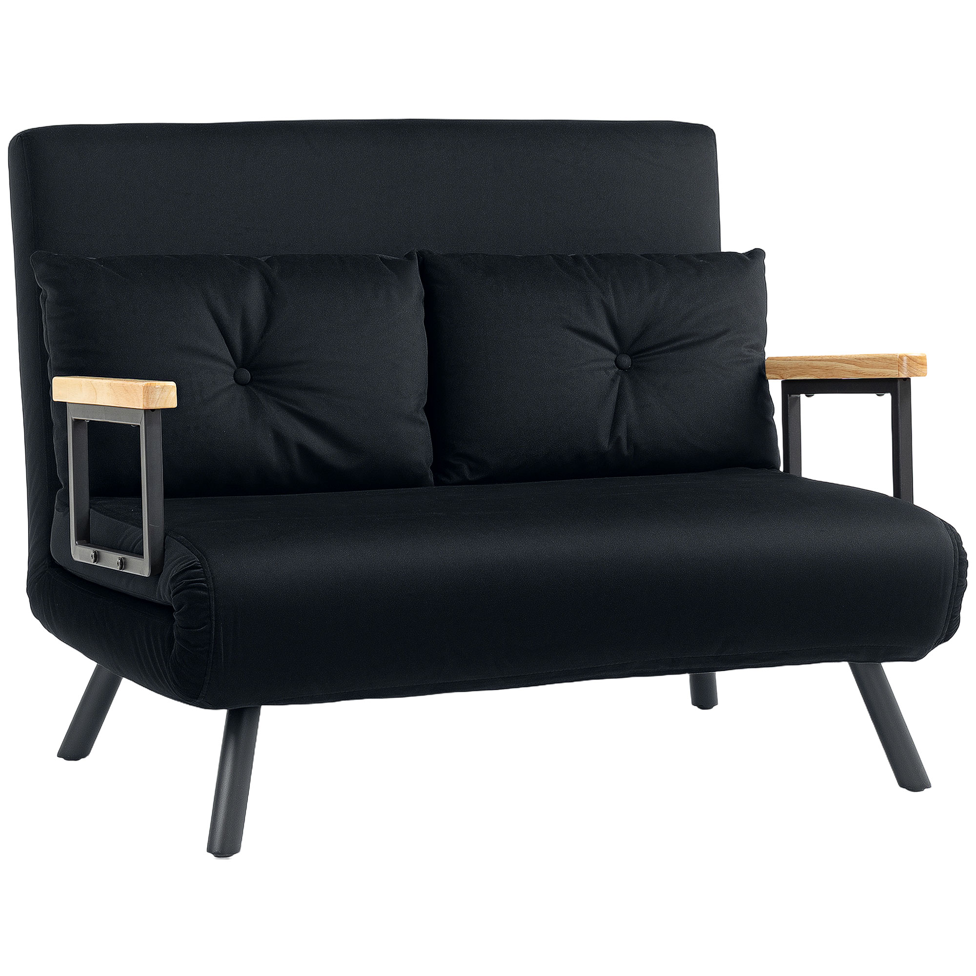 HERON 4-in-1 Velvet-Feel Double Sofa Bed, with Pillows - Black