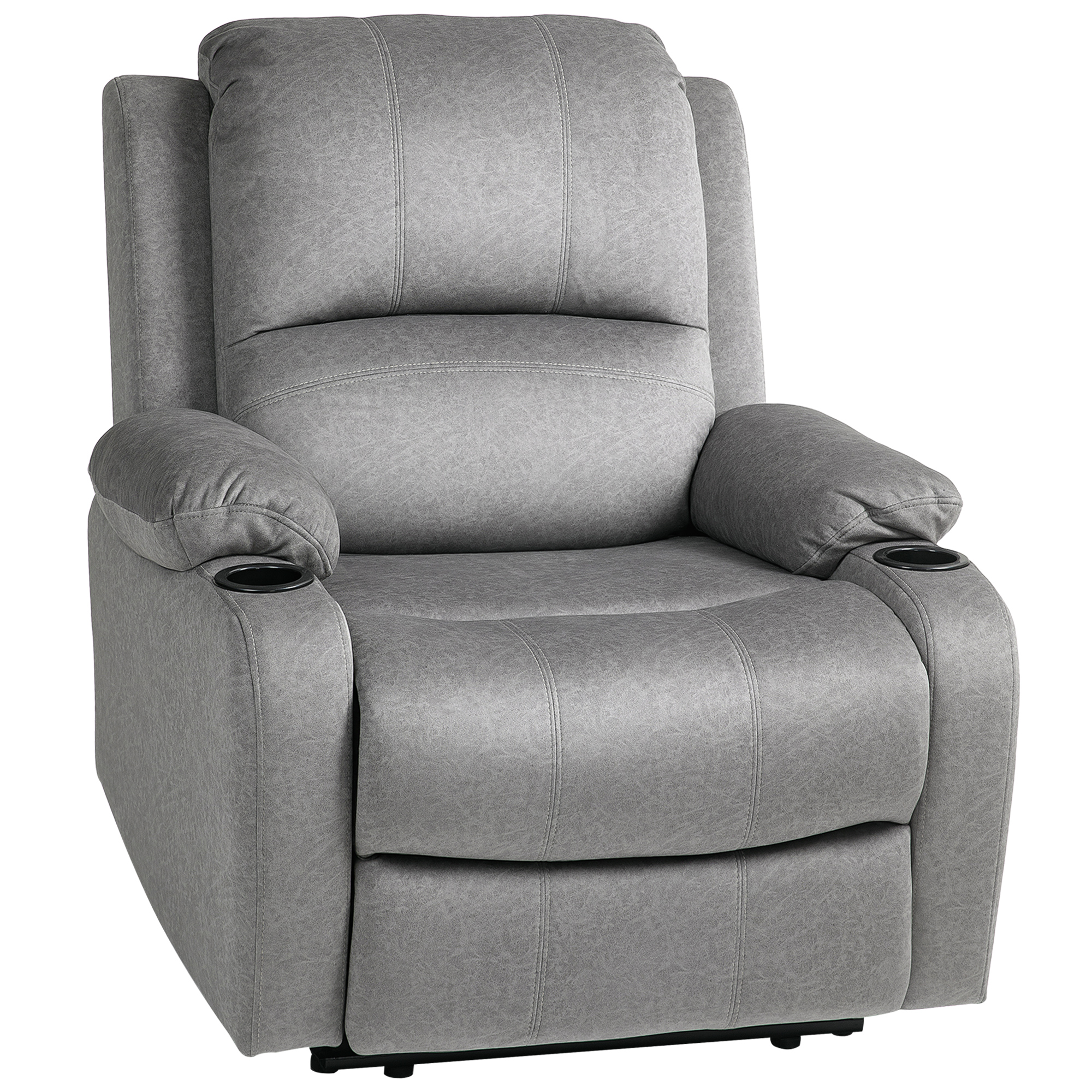 HERON Microfibre Manual Reclining Armchair, with Footrest - Grey