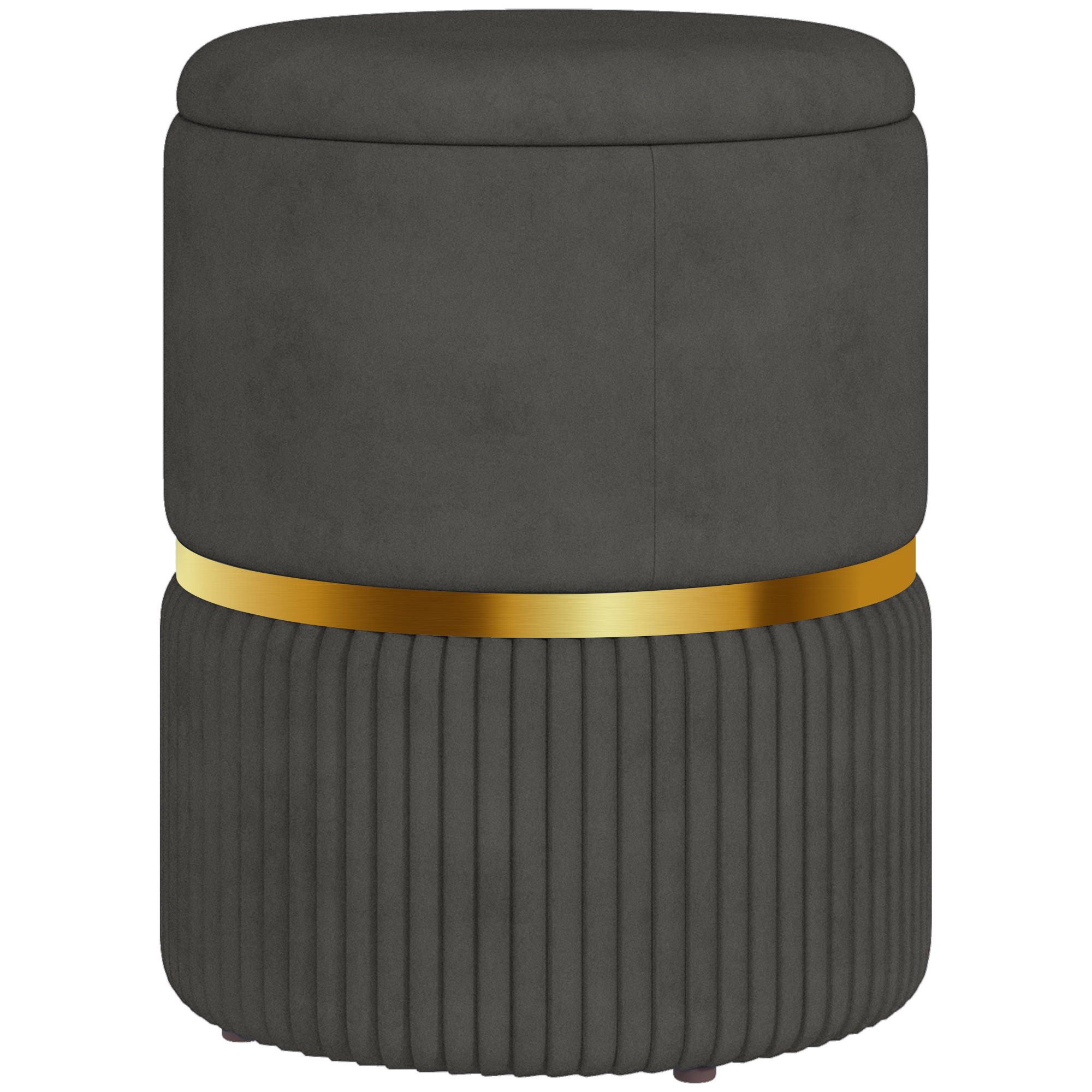 Round Ottoman Stool with Storage, Velvet-feel Fabric Upholstered Pouffe Foot Stool with Padded Seat and Hidden Space