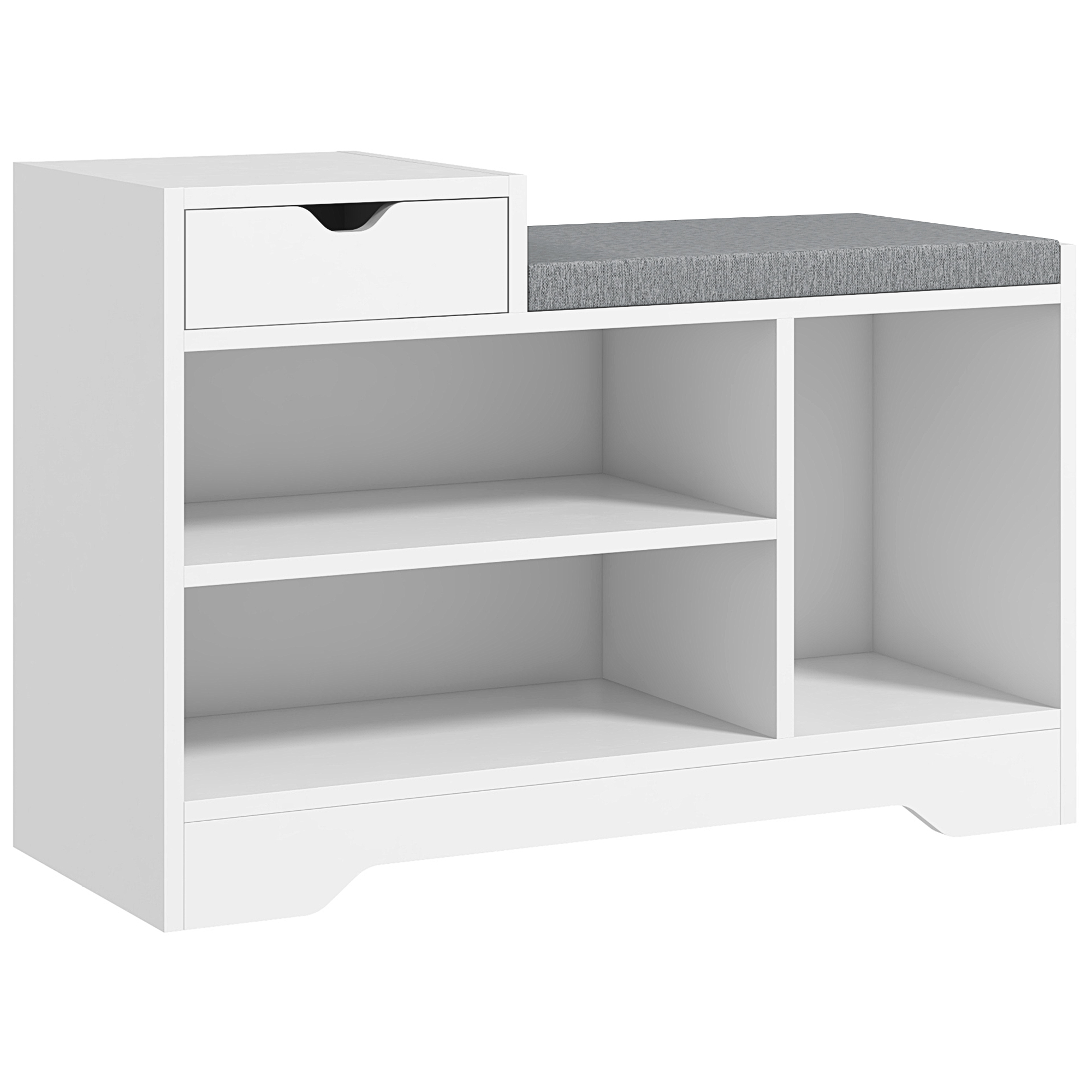 ANWI Shoe Storage with Seat, Upholstered Entryway Bench, Shoe Bench with Drawer and 3 Open Shelves for Hallway