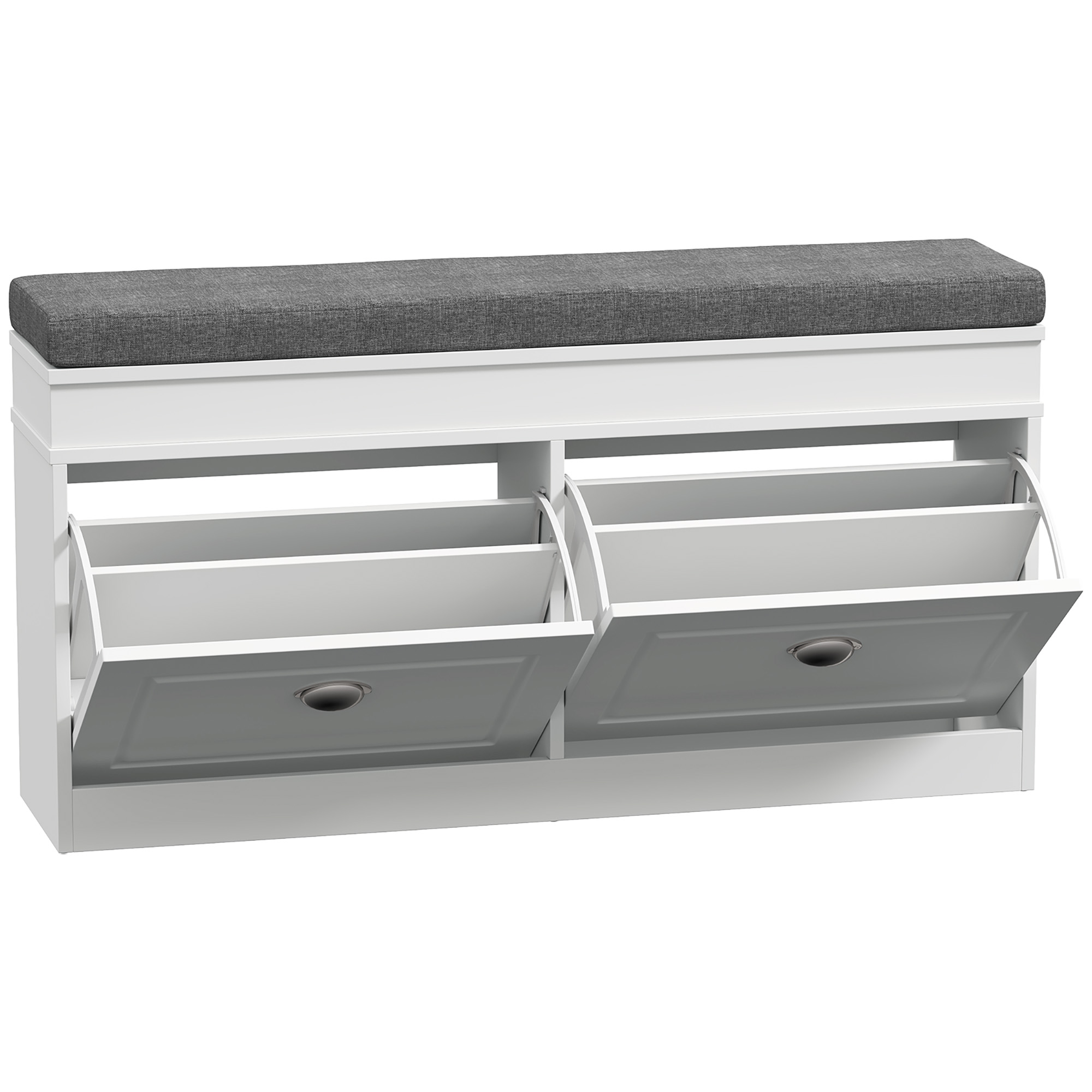 Shoe Storage Bench with Seat Cushion Hallway Cabinet Organizer with 2 Drawers Adjustable Shelf for Entryway Living Room Bedroom White