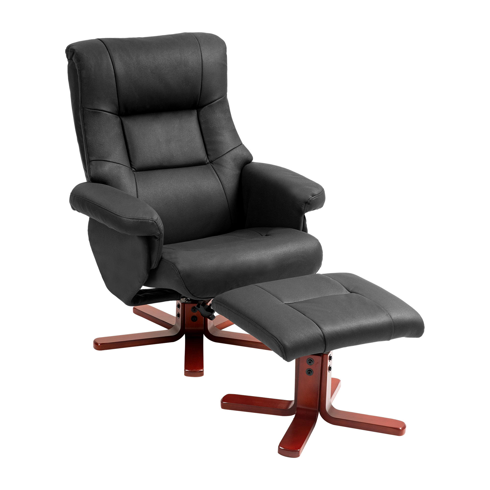 Recliner Sofa - Faux Microfibre Leather Manual Recliner Sofa with Footstool Set Black 79cm