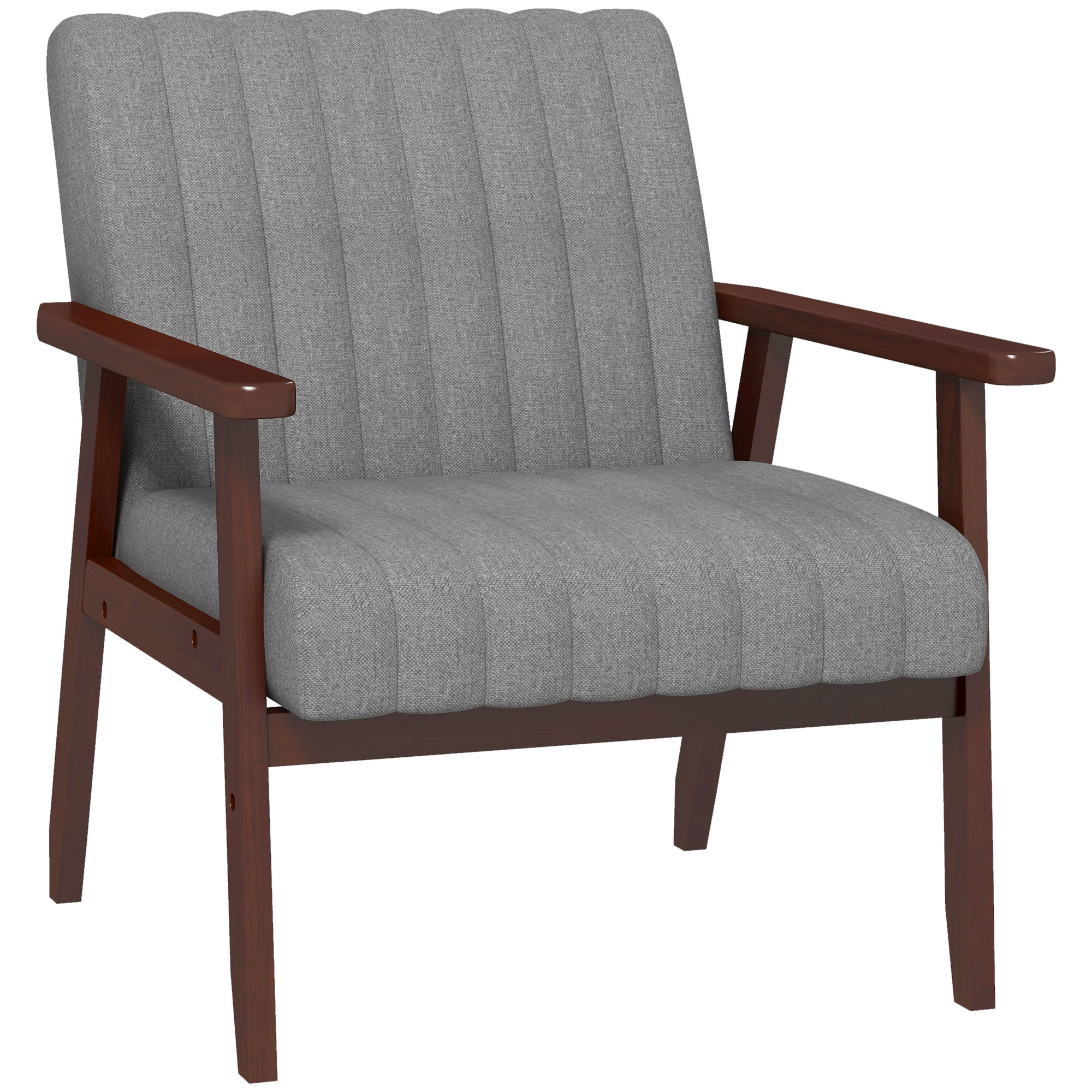 Modern Armchair, Fabric Accent Chair, Upholstered Living Room Chair with Wood Legs Tufting Pattern for Bedroom, Grey