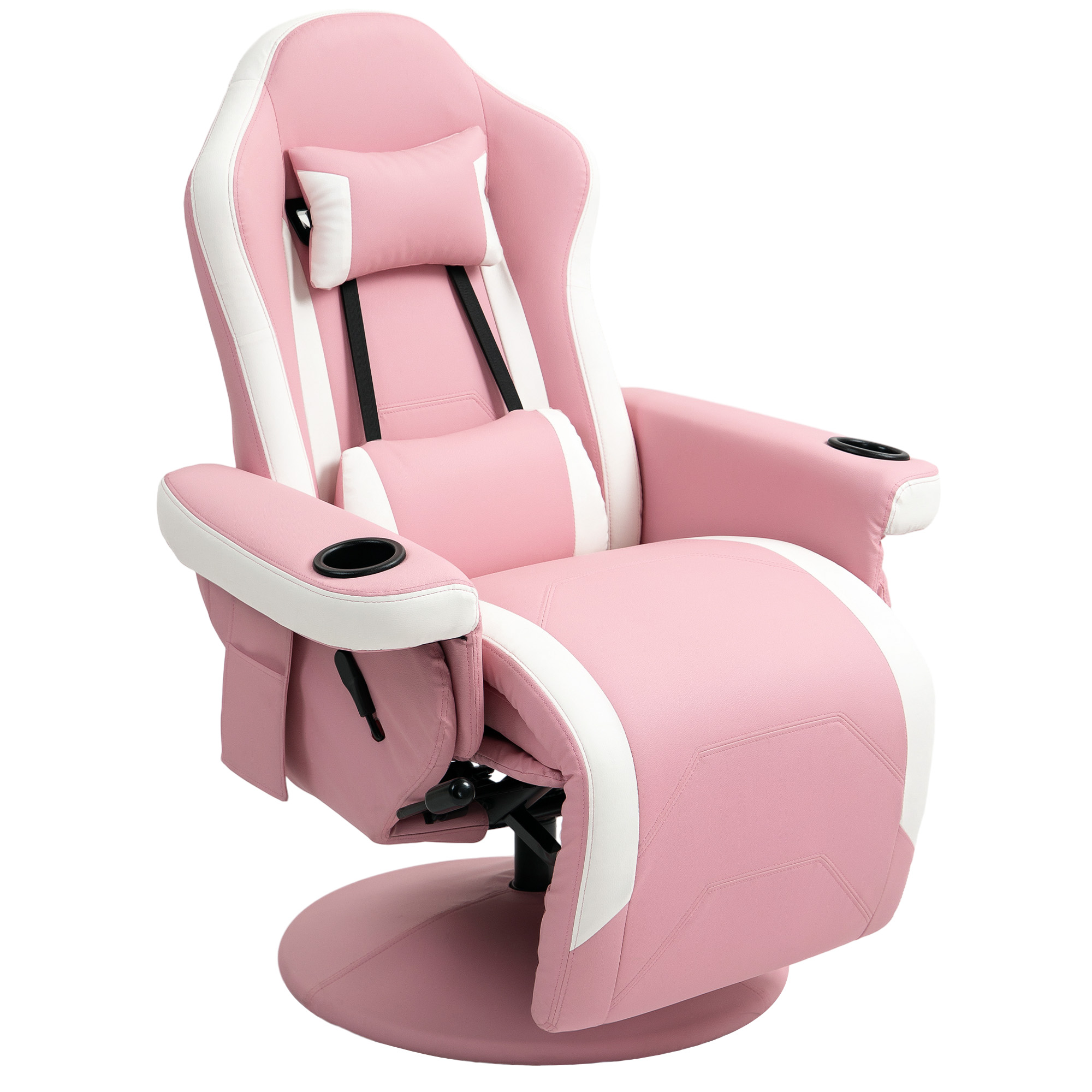 HERON Manual Recliner Armchair PU Leather Lounge Chair w Adjustable Leg Rest, 135deg Reclining Function, 360deg Swivel, Pink