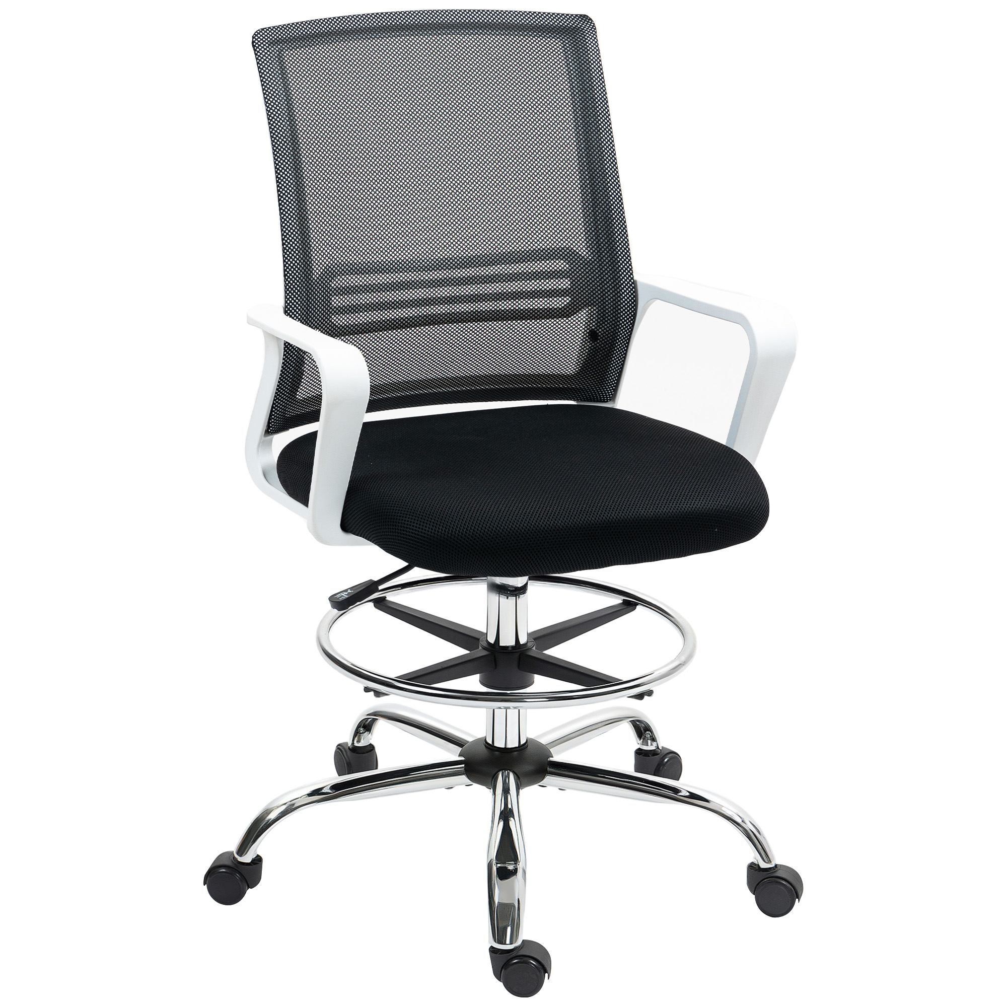 HERON Draughtsman Chair, Mesh Drafting Chair, Ergonomic Office Chair with Lumbar Support, Adjustable Foot Ring, Black