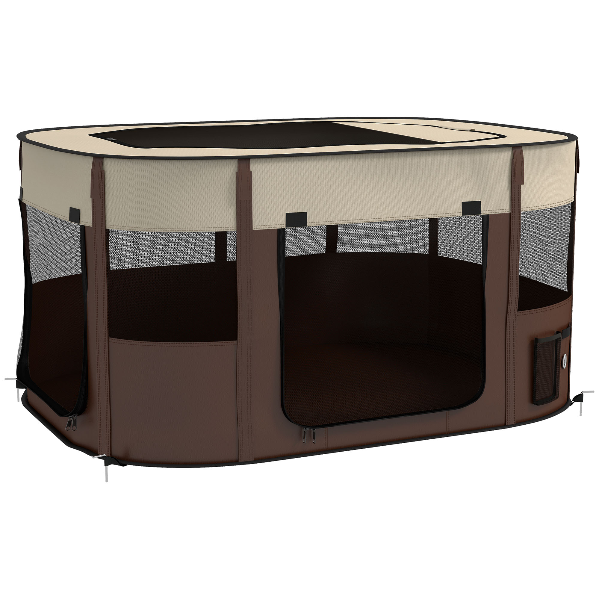 Shelley Oxford Fabric Foldable Dog Pen with Storage Bag 59H x 114L x 89Wcm - Brown