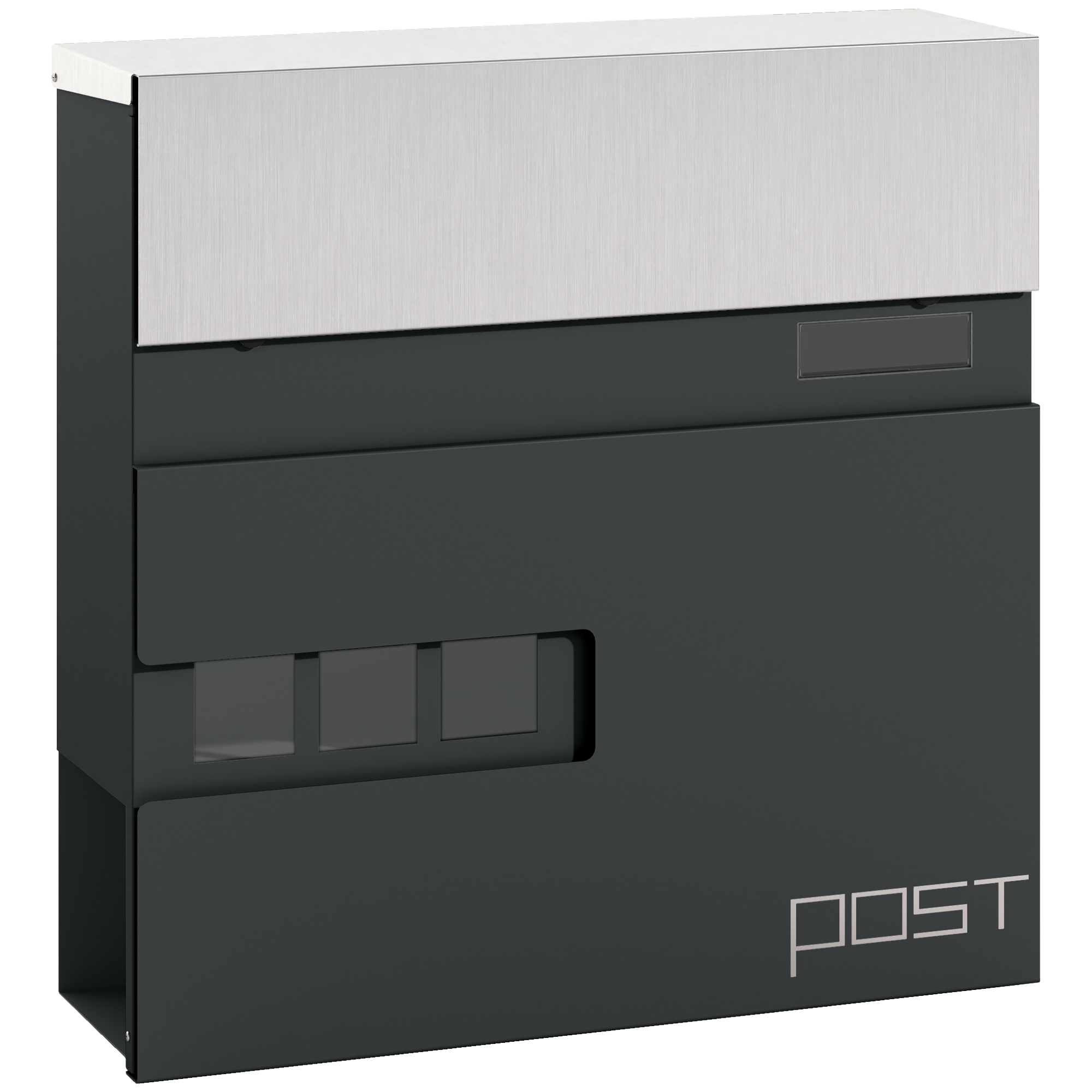 HERON Locking Galvanised Steel Letterbox - Charcoal Grey/Black