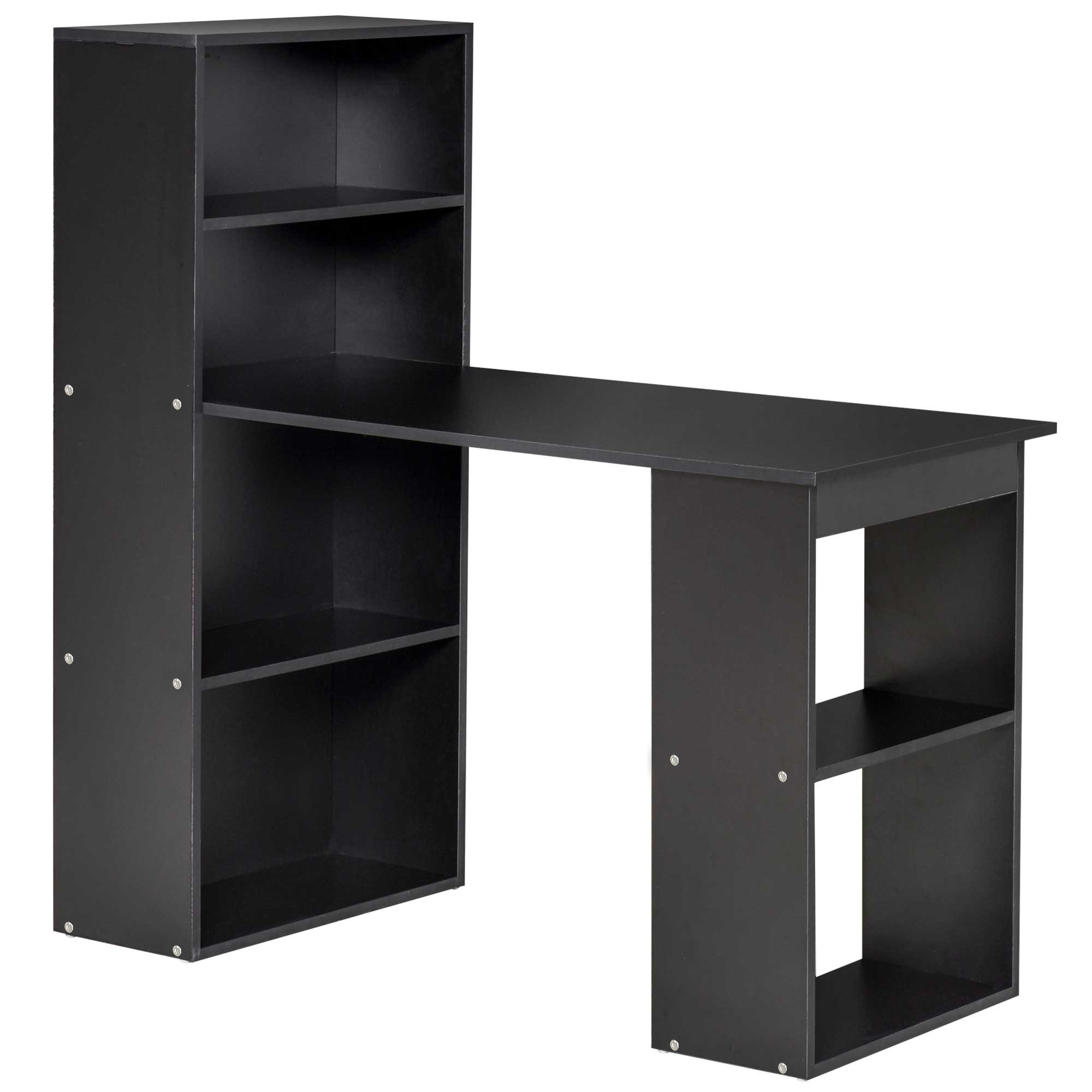 120cm Modern Computer Desk Bookshelf Writing Table Workstation PC Laptop Study Home Office 6 Shelves Black